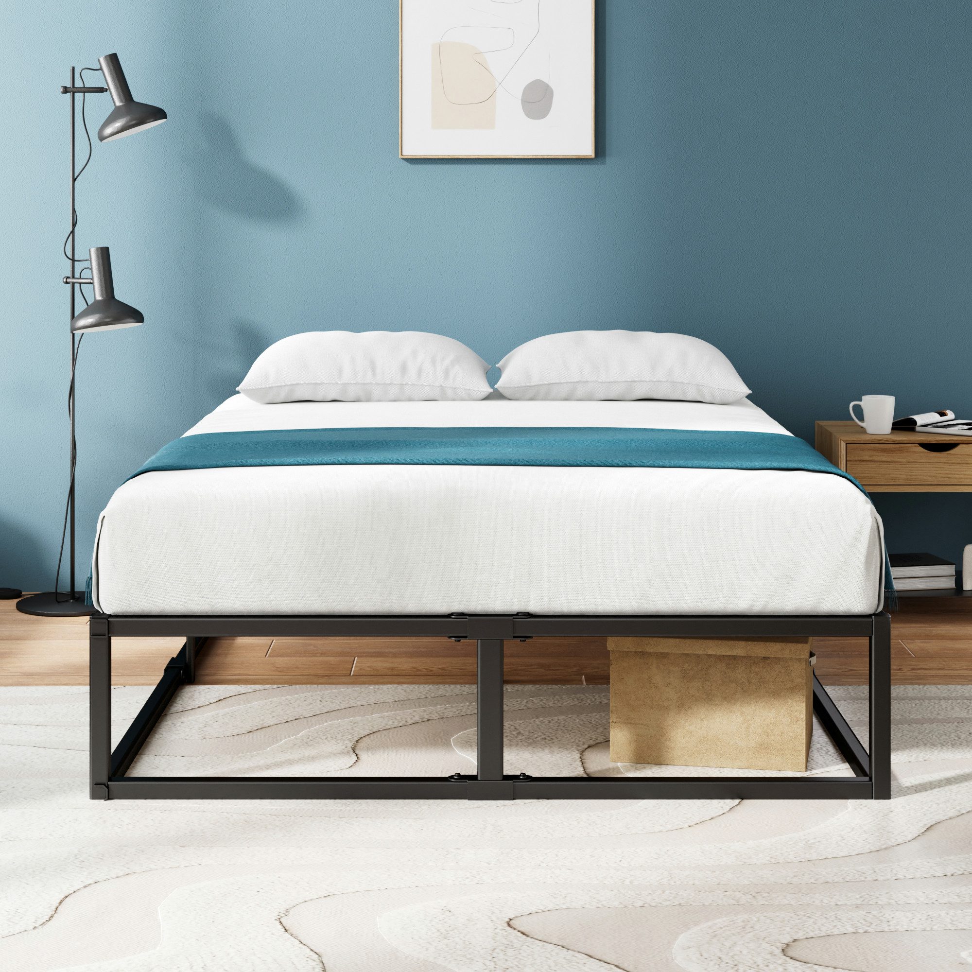ZINUS Bettgestell Joseph - Stabiler Bettrahmen mit Holzlattenrost & Stauraum (Bis 318 kg belastbar, 1-tlg., Doppel/Einzelbett, Schwarz, 160x200 cm), Kinderleichter Aufbau, Robust