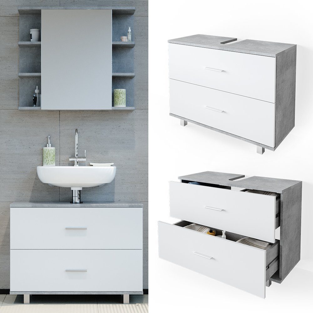 Vicco Waschbeckenunterschrank Ilias, Beton/Weiß, 80 x günstig online kaufen