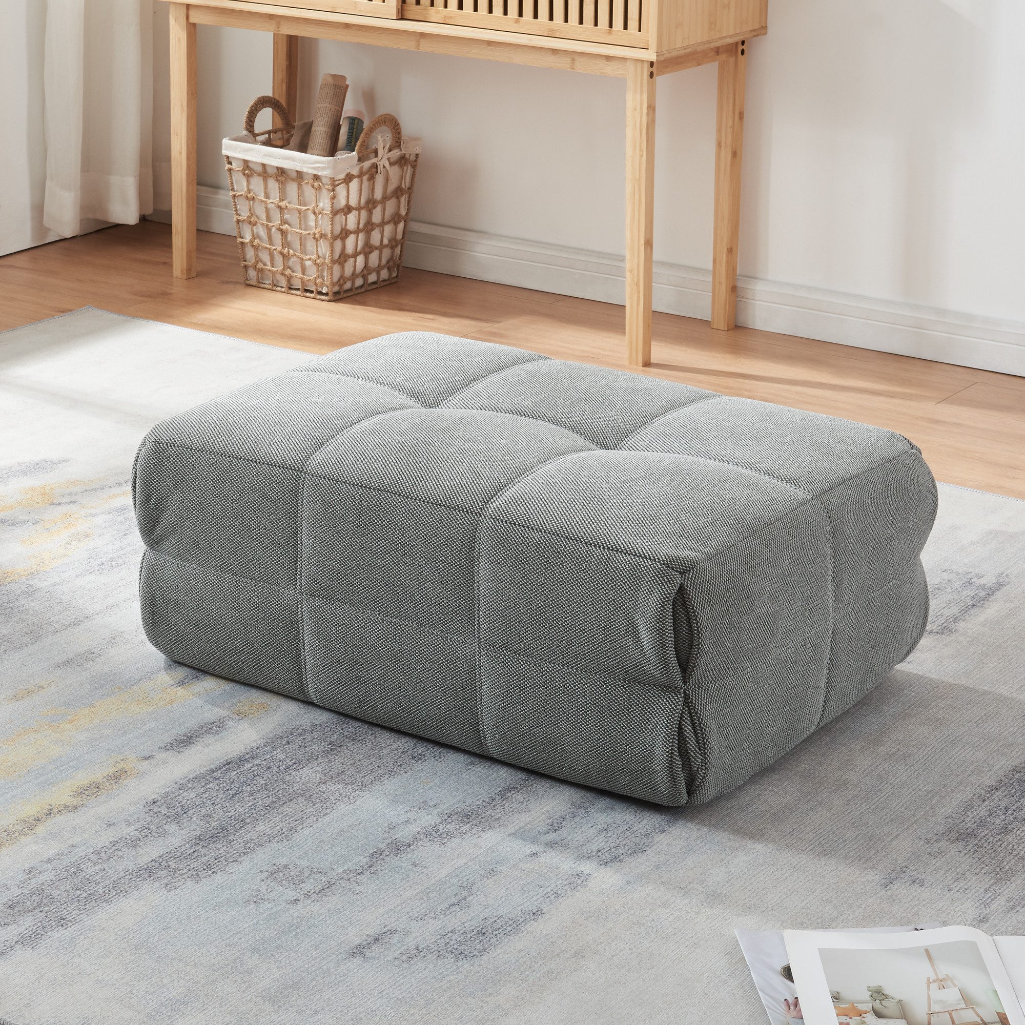 en.casa Pouf, »Koskyvn« Fußhocker 35 x 80 x 55 cm gepolstert Textil Grau günstig online kaufen