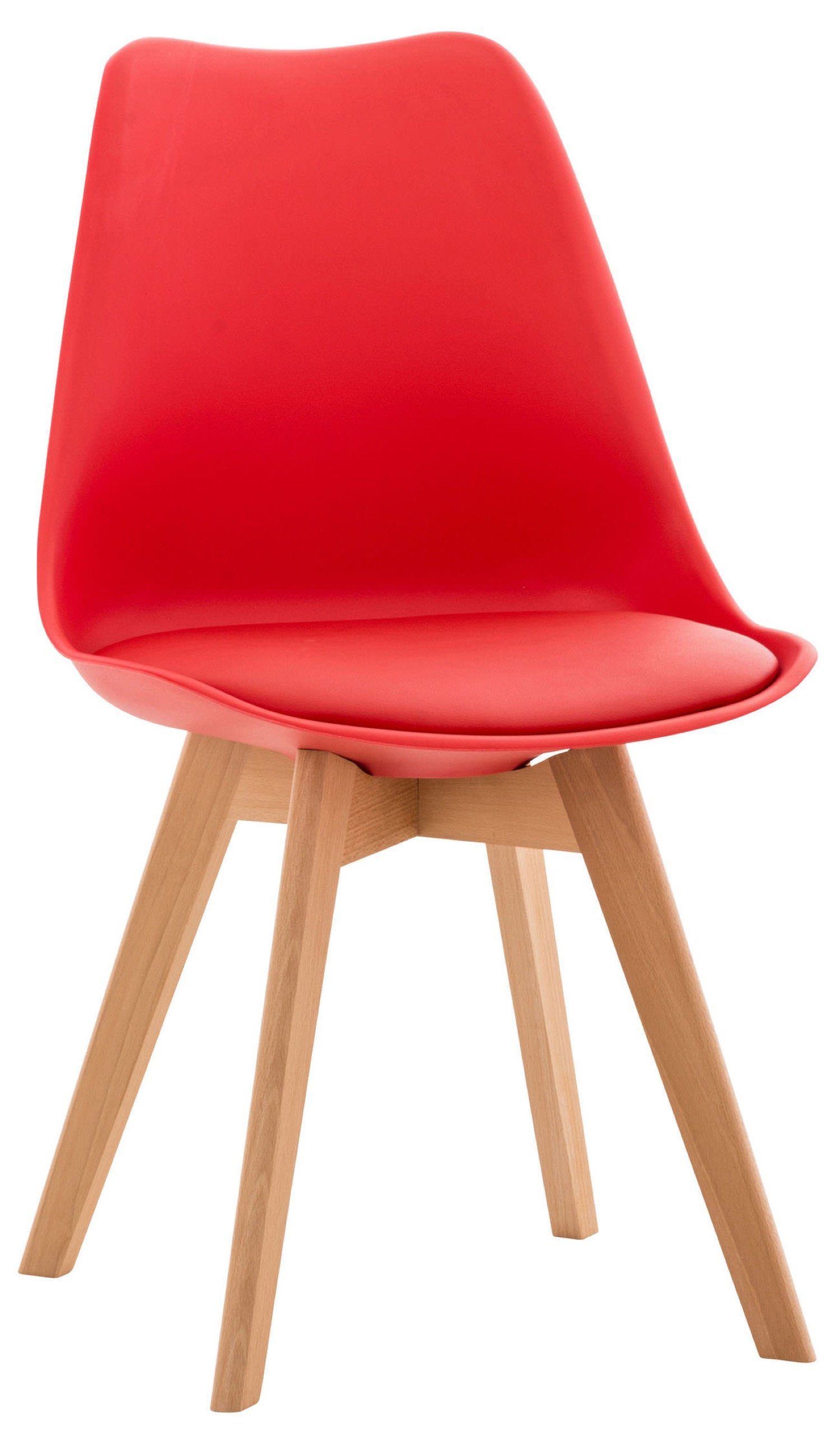 TPFLiving Esszimmerstuhl Lines - Besucherstuhl mit Kunstlederbezug (Küchenstuhl - Gestell Buchenholz natura), Maße (TxBxH): 50 x 49 x 83cm - Farbe: rot