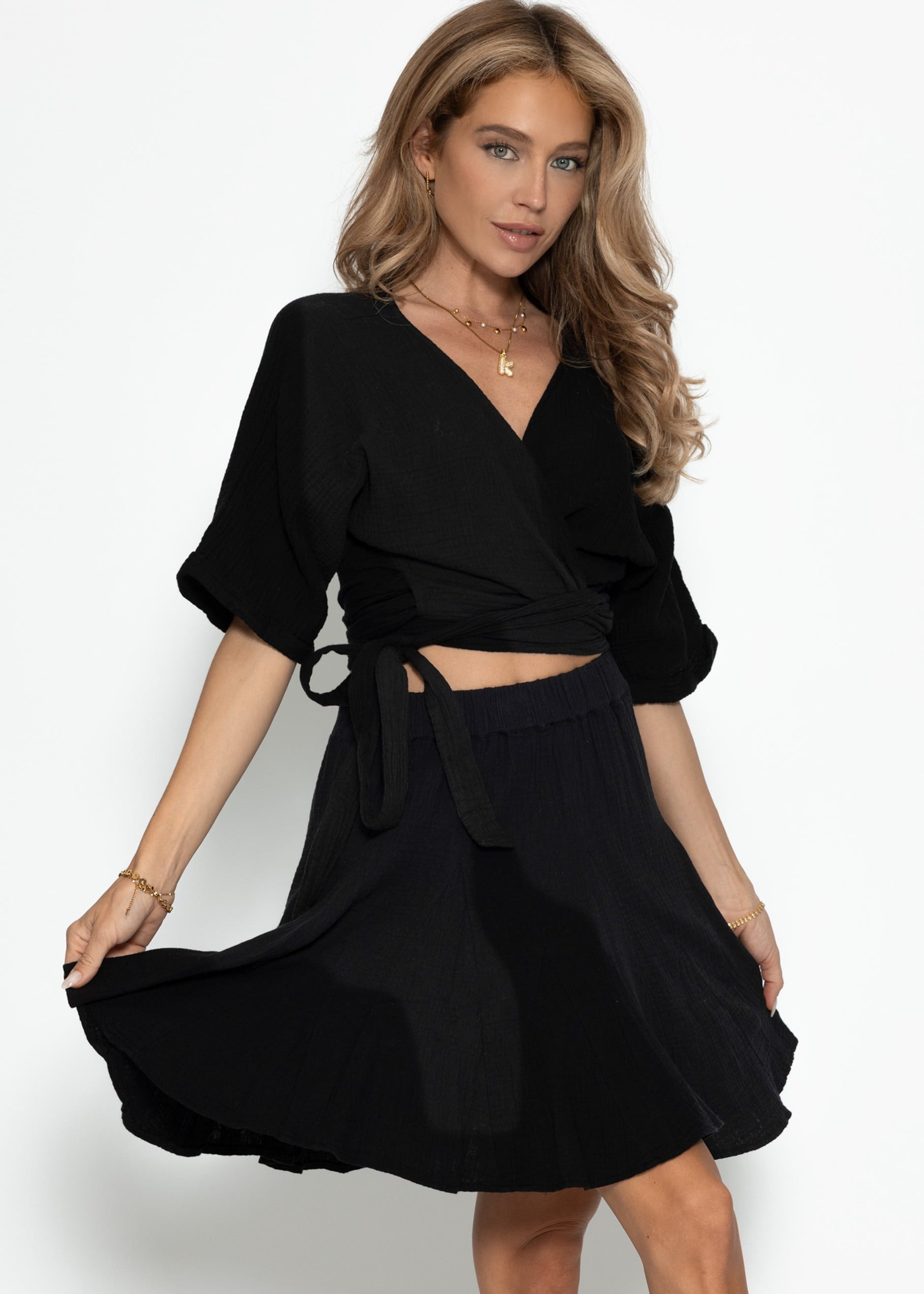SASSYCLASSY A-Linien-Rock Musselin Rock mit Godet-Falten günstig online kaufen