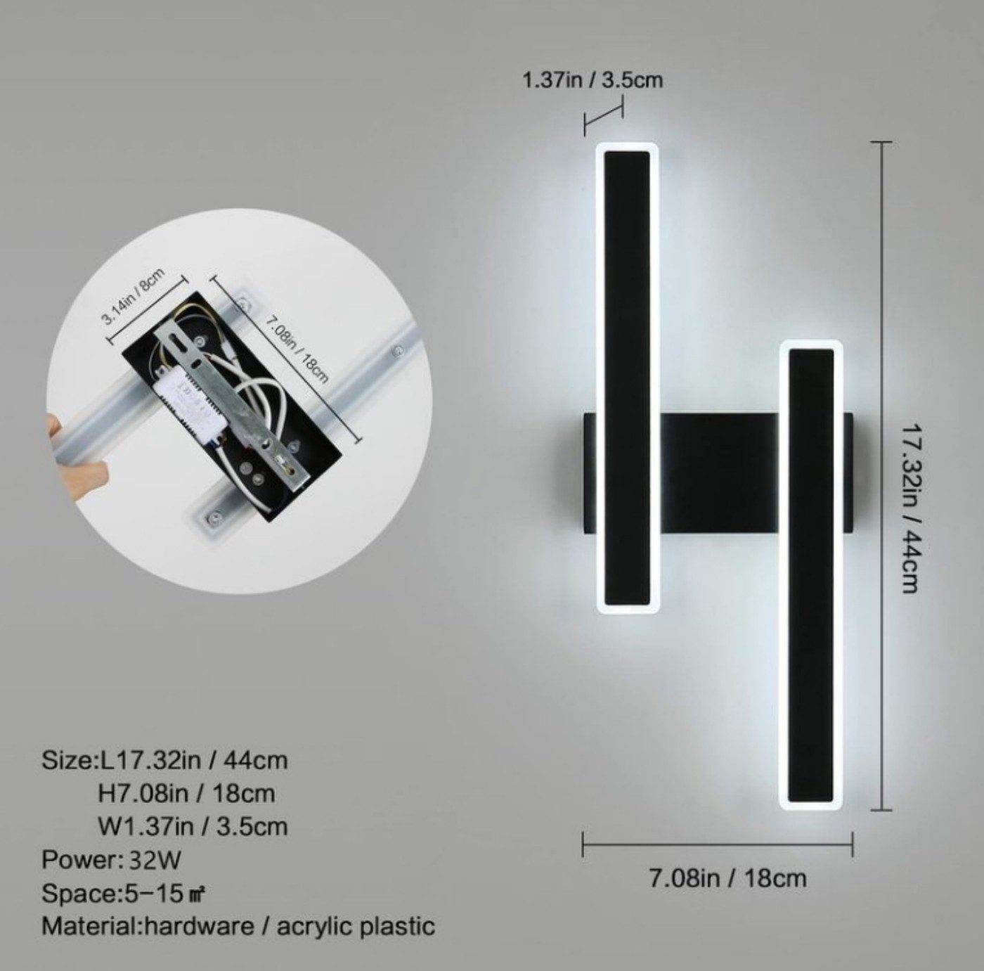 Goeco LED Wandleuchte 44CM Dimmbare 32W günstig online kaufen