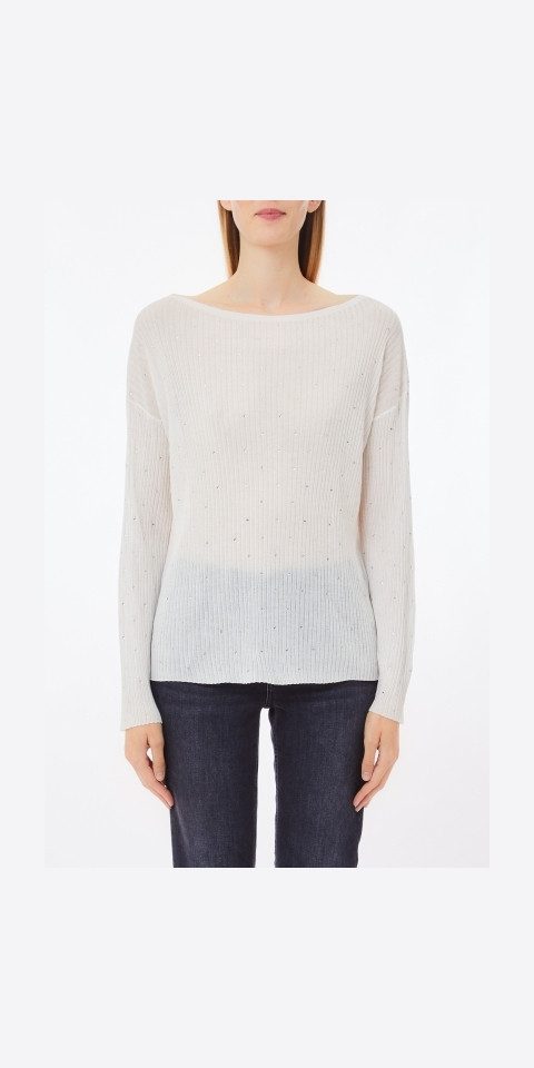 Liu Jo Langarmshirt – Weißer Damenpullover mit Strass