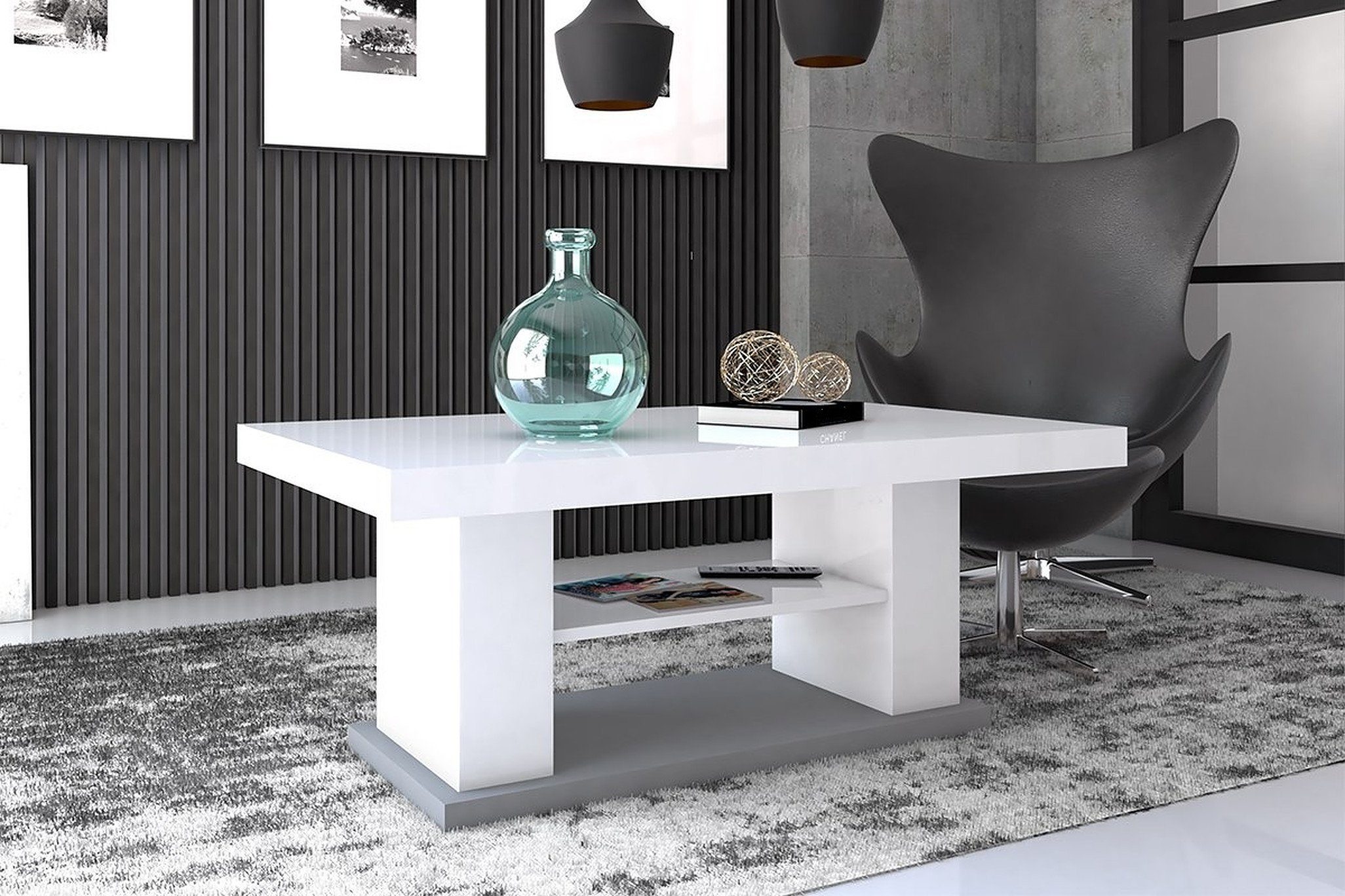 - Grau Weiß Tisch / Hochglanz ausziehbar designimpex Hochglanz Hochglanz höhenverstellbar Weiß Grau HN-777 Design Couchtisch