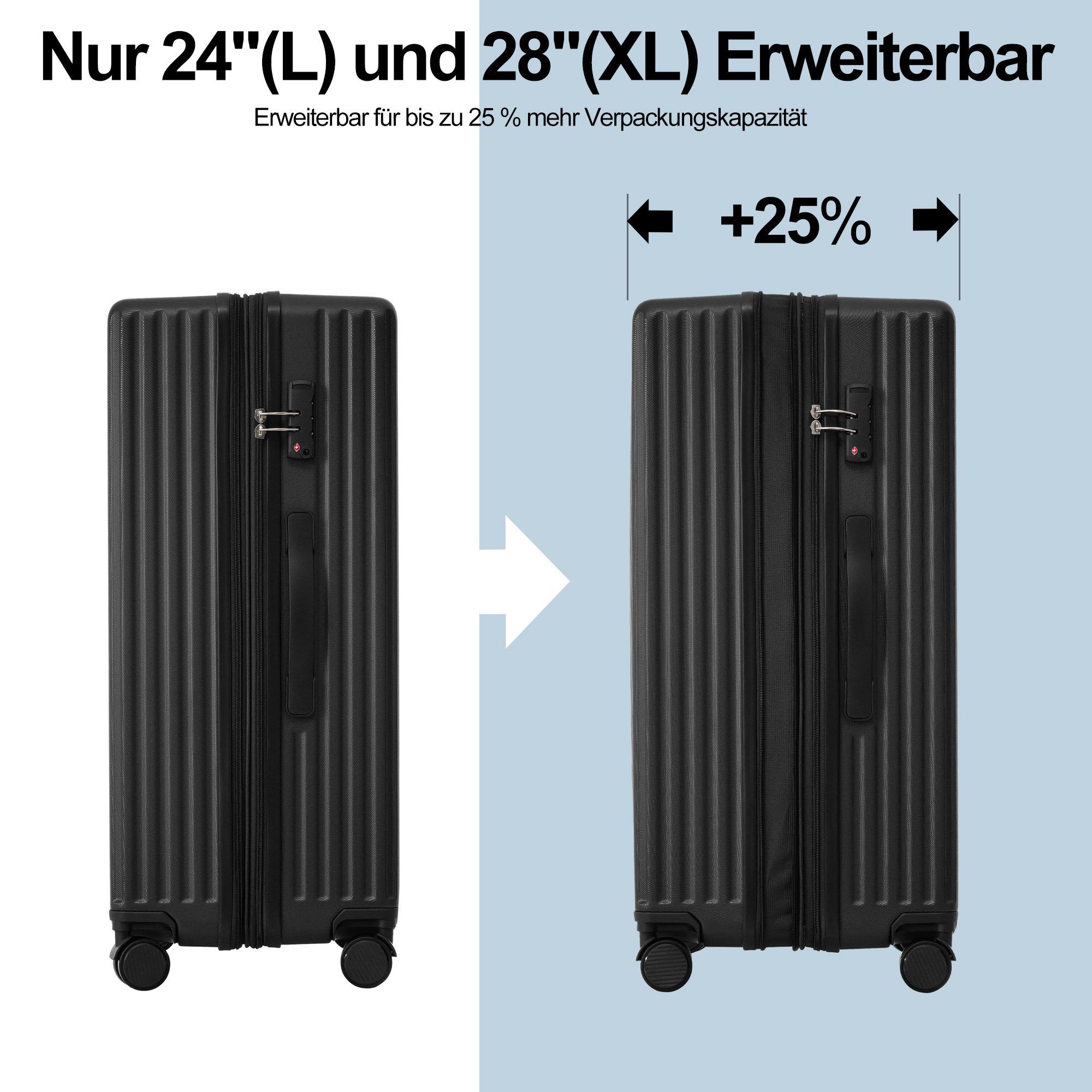 Flieks Hartschalen-Trolley, 4 Rollen, Handgepäck Trolley Hartschalenkoffer Reise, Erweiterung, TSA-Schloss