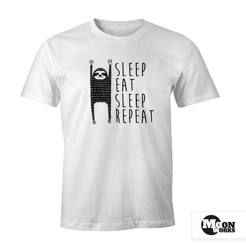 Eat Moonworks® Fun-Shirt Faultier Print-Shirt Sleep Repeat T-Shirt Print mit lustiges MoonWorks Herren Sleep