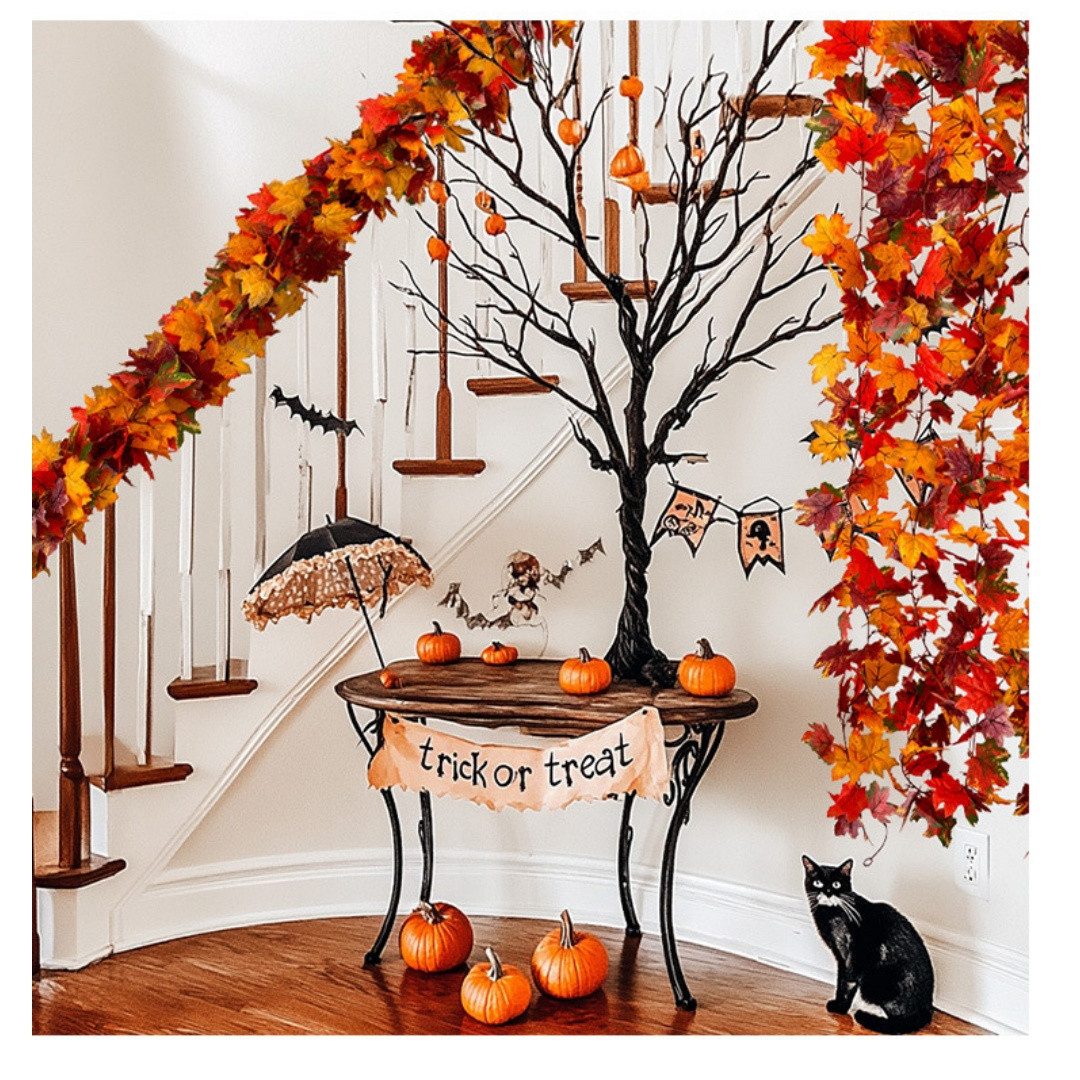 Kunstranke Herbst Girlande Ahornblätter, Ahornblatt Kürbis Herbstkranz, Sorvyzxn, Halloween Girlande Dekorationen für Tisch Kamin Fenster Außenbereich – Bild 5 von 5
