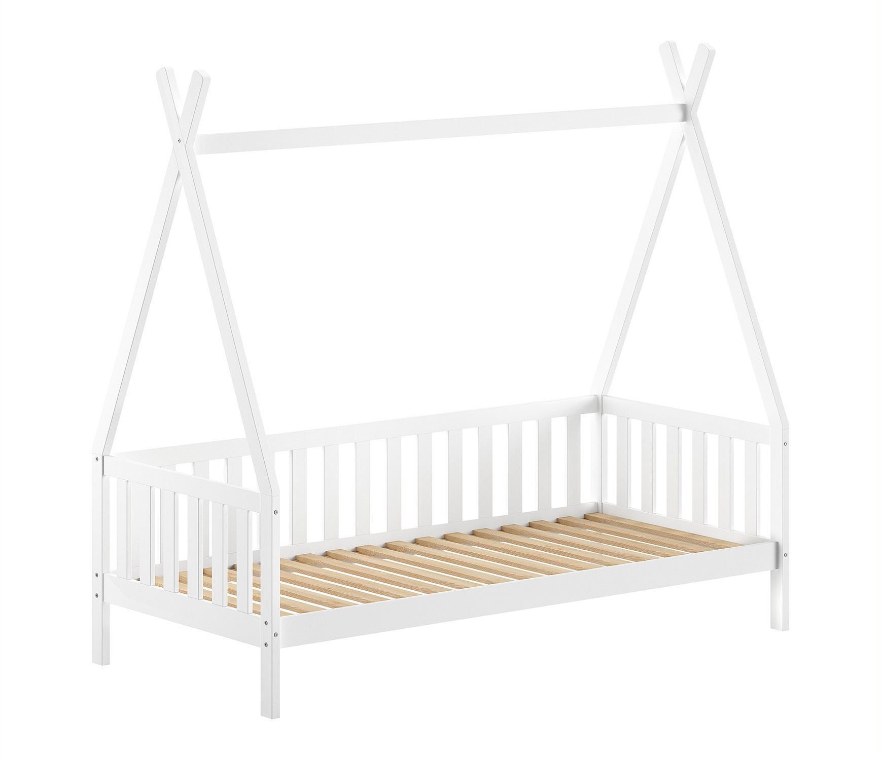 Kinderbett Tipi Bett Keisha 90x200 in Sprossenoptik Kiefer Massivholz weiß