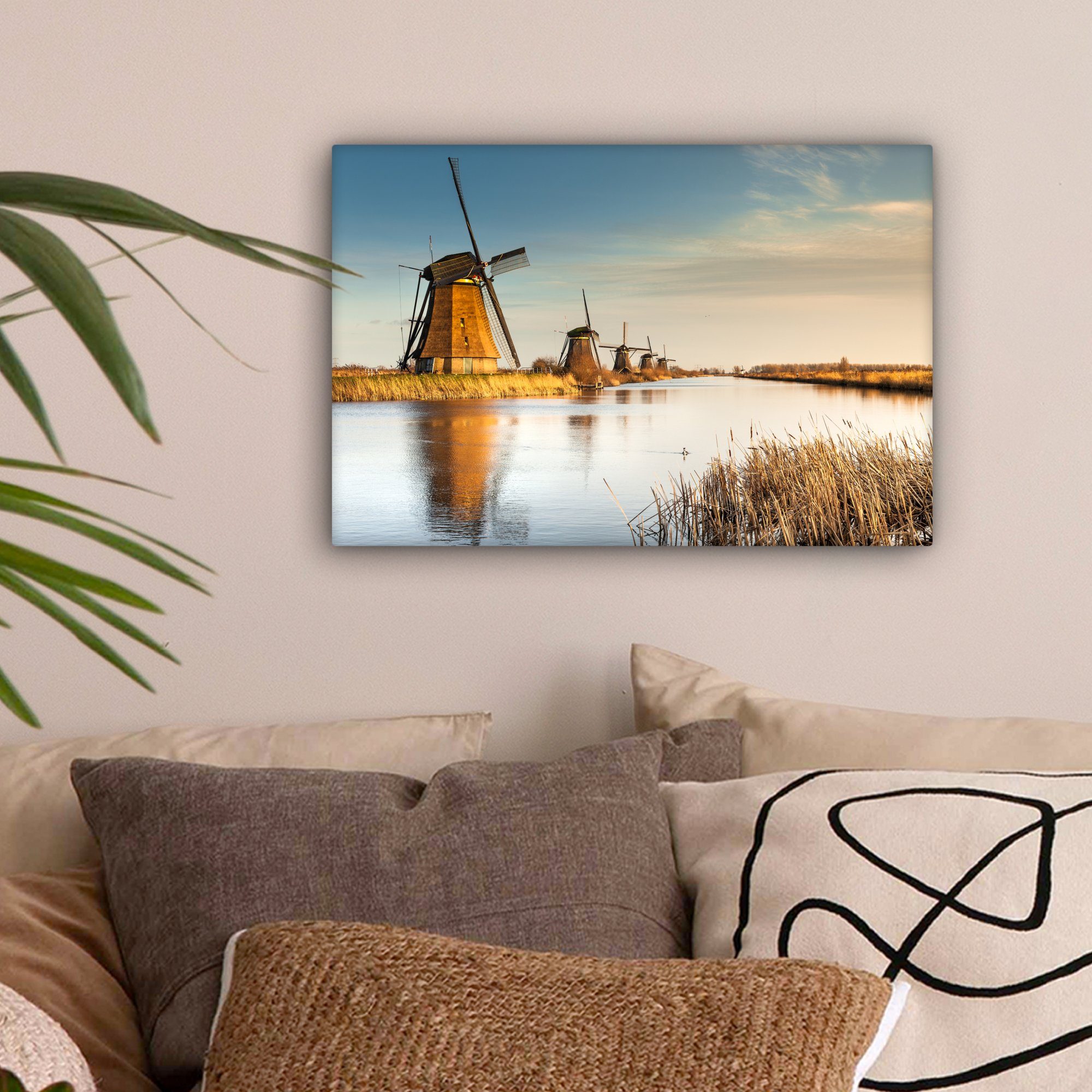 OneMillionCanvasses® Leinwandbild Holland - Wanddeko, Leinwandbilder, 30x20 St), (1 Mühle - Wandbild cm Aufhängefertig, Landschaft,