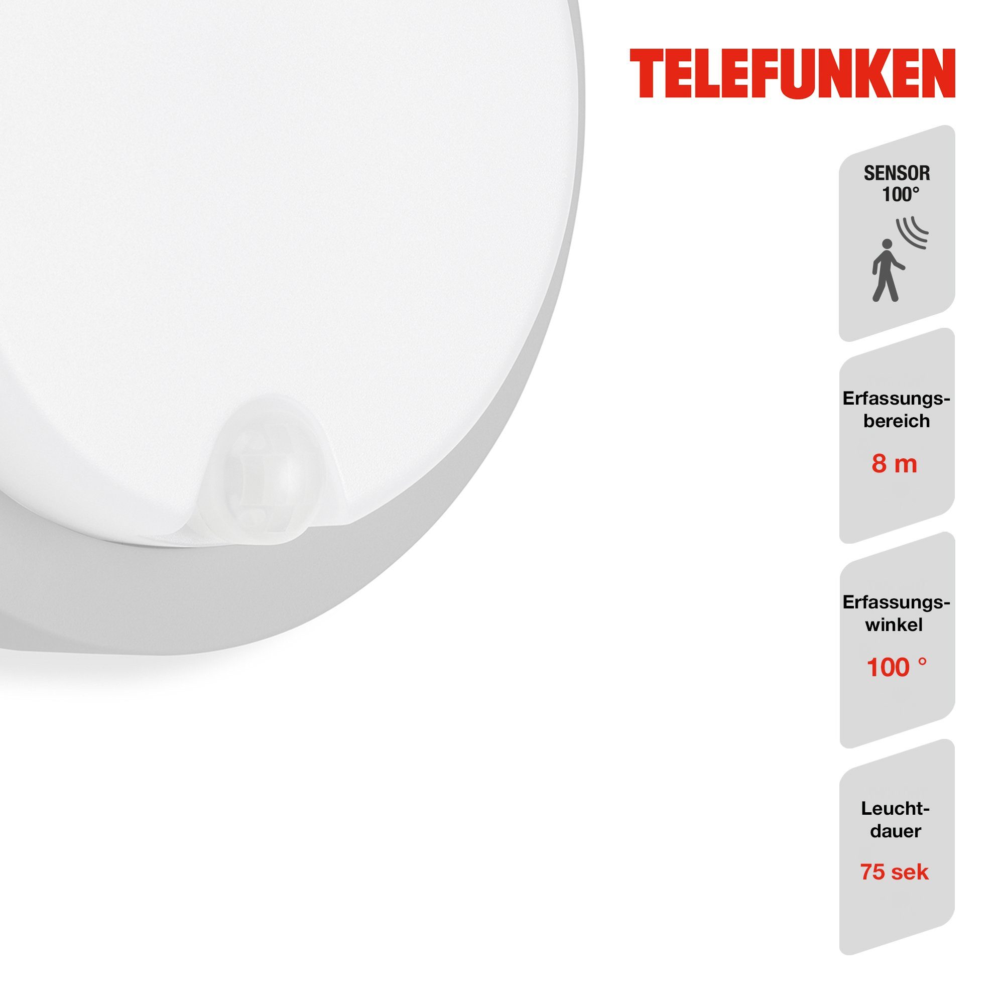 IP44 verbaut, 315304TF, 1150lm fest Außen-Wandleuchte LED Außenleuchte 12W Neutralweiß, 4000K Bewegungssensor LED Telefunken