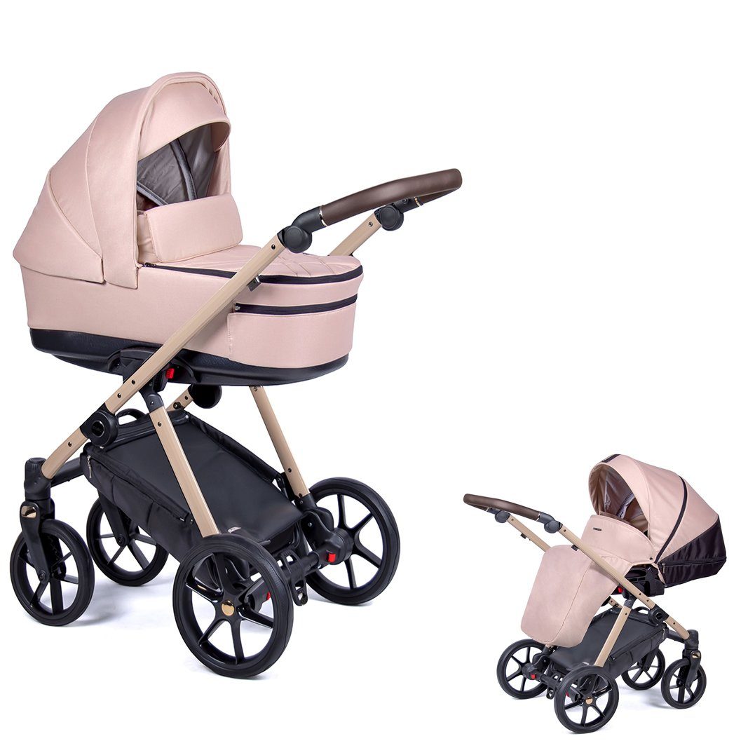 babies-on-wheels Kombi-Kinderwagen 2 in 1 Kinderwagen-Set Axxis - 14 Teile - in 24 Designs Creme = Gestell beige