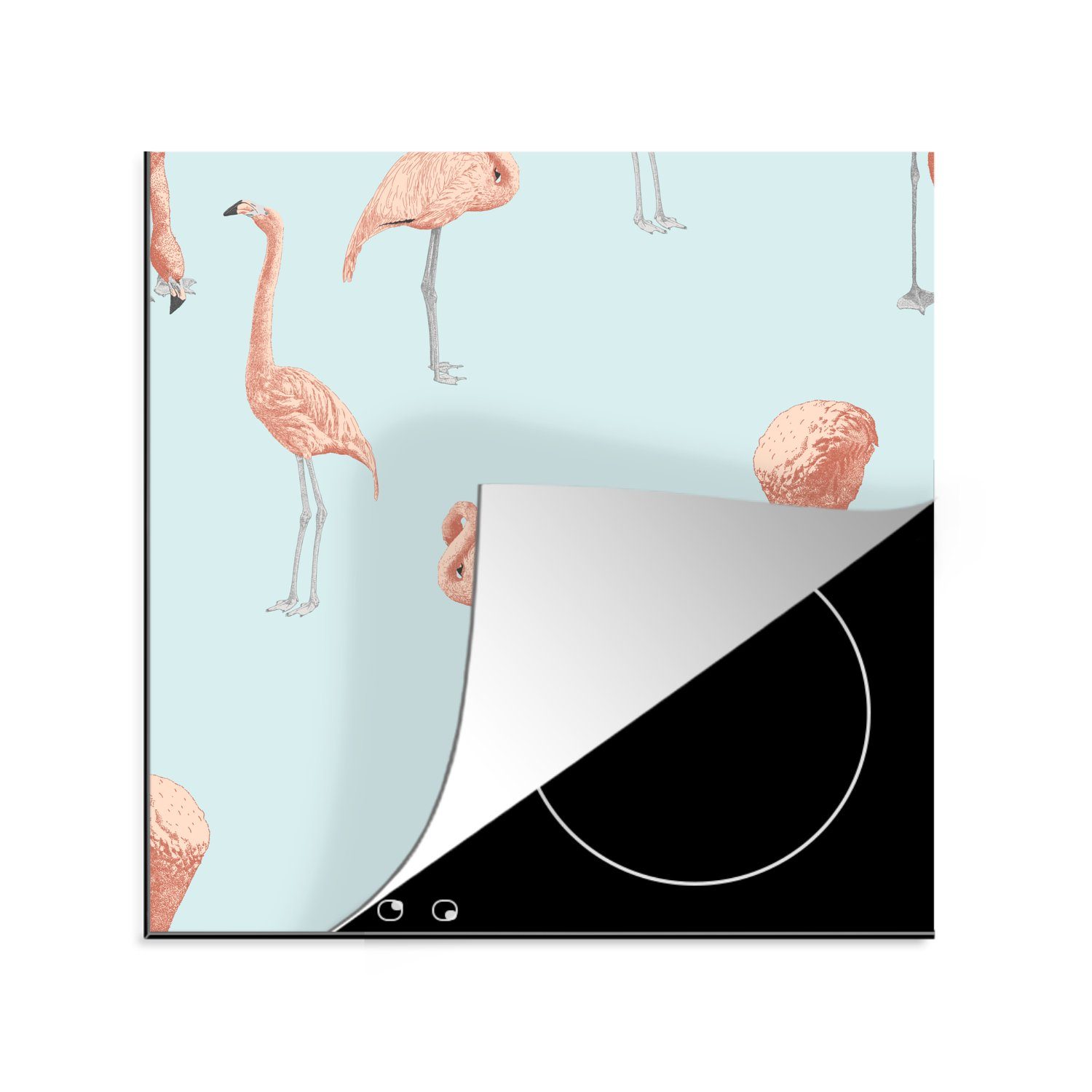 MuchoWow Herdblende-/Abdeckplatte Natur - Muster - Flamingo, Vinyl, (1 tlg), 78x78 cm, Ceranfeldabdeckung, Arbeitsplatte für küche