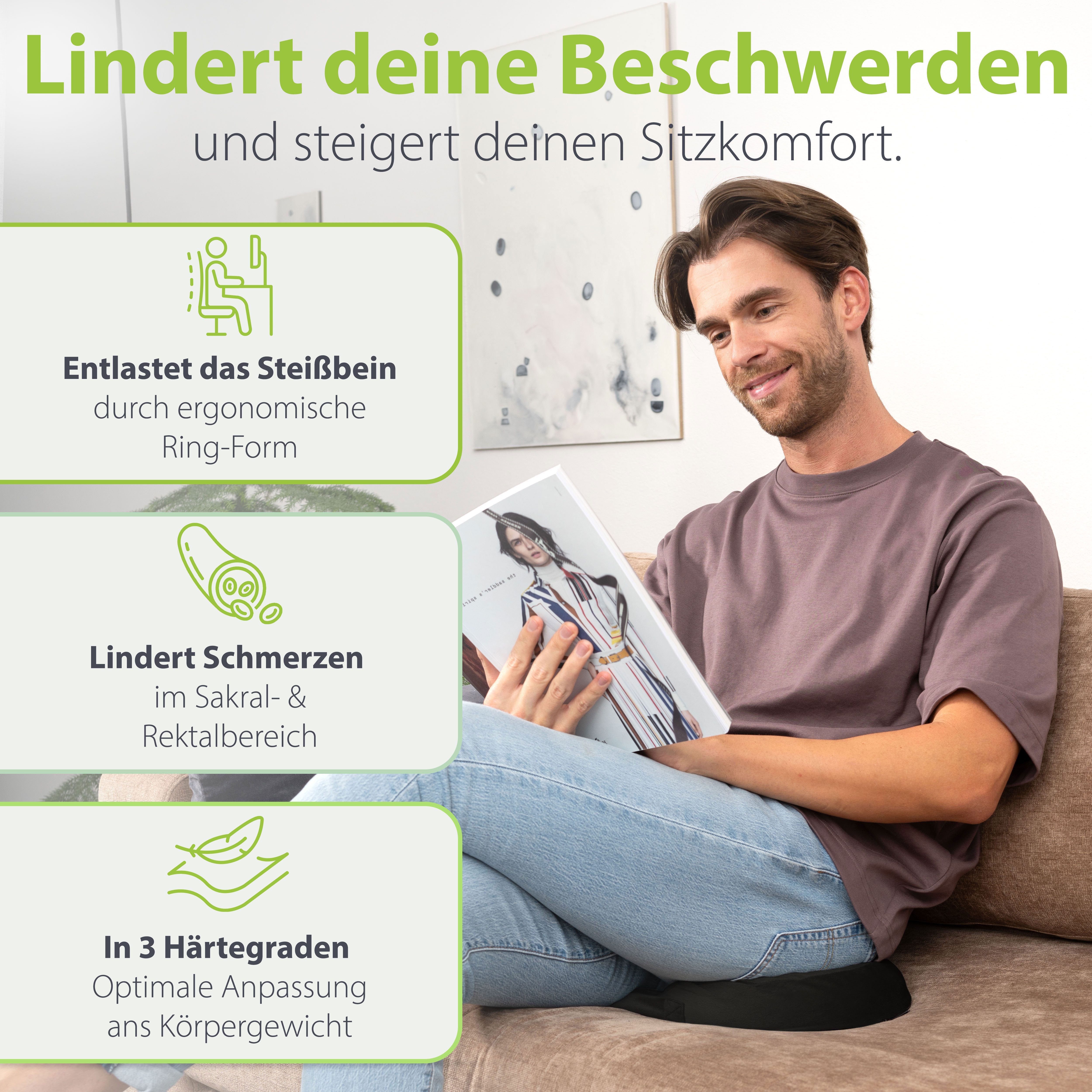 feela Sitzkissen Orthopädischer Sitzring – entlastet Steißbein & Becken beim Sitzen, Ideal nach OP, Schwangerschaft & bei Hämorrhoiden – mehr Komfort – Bild 2 von 5