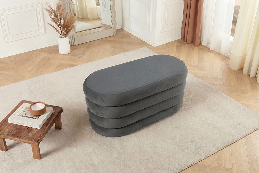 riess-ambiente Sitzbank VOGUE 85cm grau - Samt, mit Stauraum, montiert, gepolstert, variabel (Einzelartikel, 1-St), stilvolle Polsterbank - ideal für glamouröse Schlafzimmer & Ankleiden