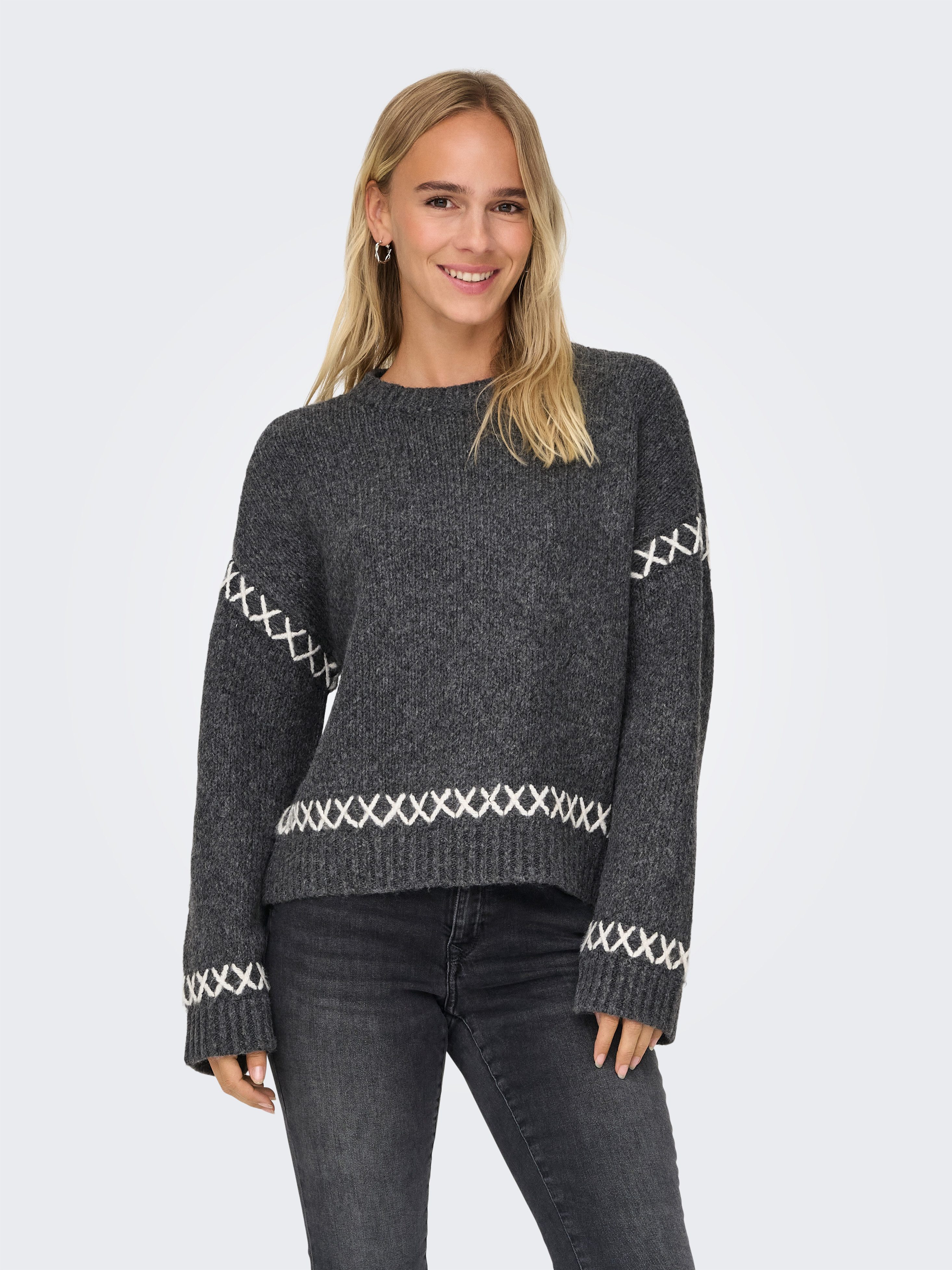 Rundhalspullover ONLAMANDA LIFE LS O-NECK DETAIL CC KNT