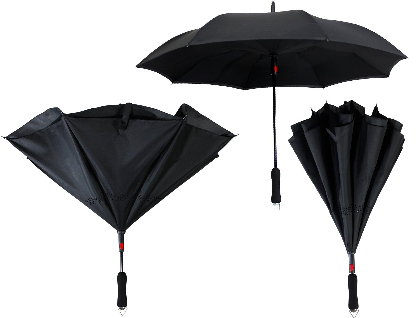 iX-brella Langregenschirm Reverse-Schirm - öffnen Automatik, umgedreht mit umgedreht schwarz zu