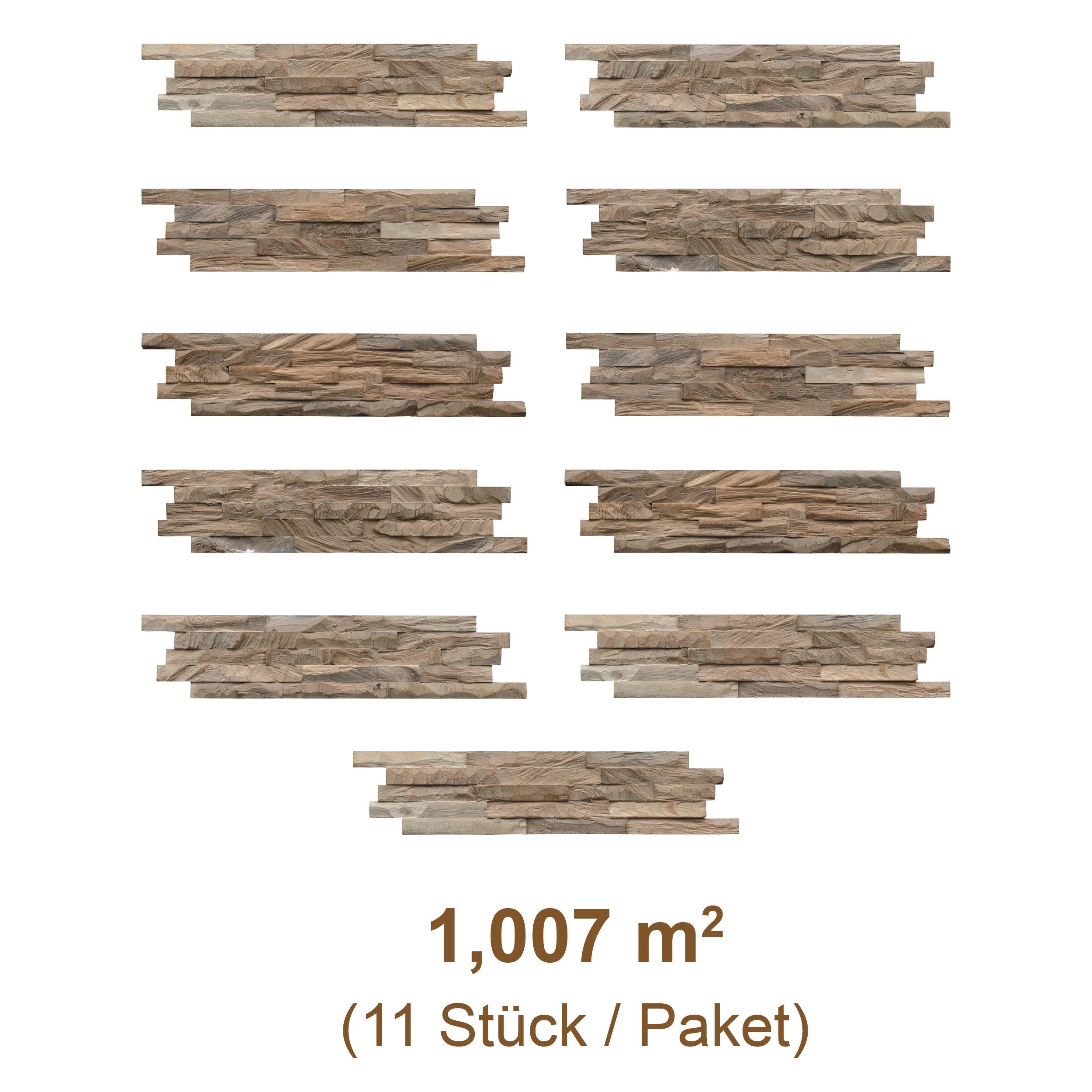 INDO 3D Wandpaneel Teak Diamond / Classic echte Altholz Wandverkleidung zum kleben, BxL: 15,00x61,00 cm, 0,10 qm, (Packung, Versandkostenfreie Lieferung) schall – Bild 5 von 5
