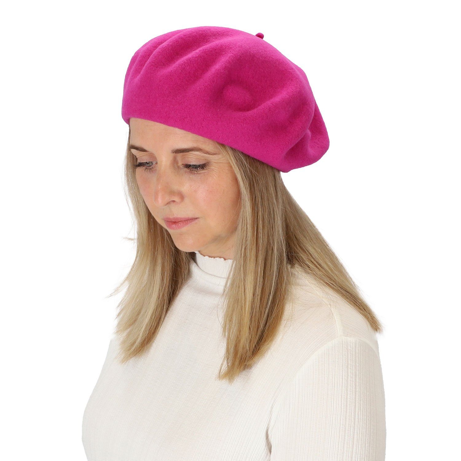 halsüberkopf Accessoires Baskenmütze Filzbaske aus reinem Wollfilz
