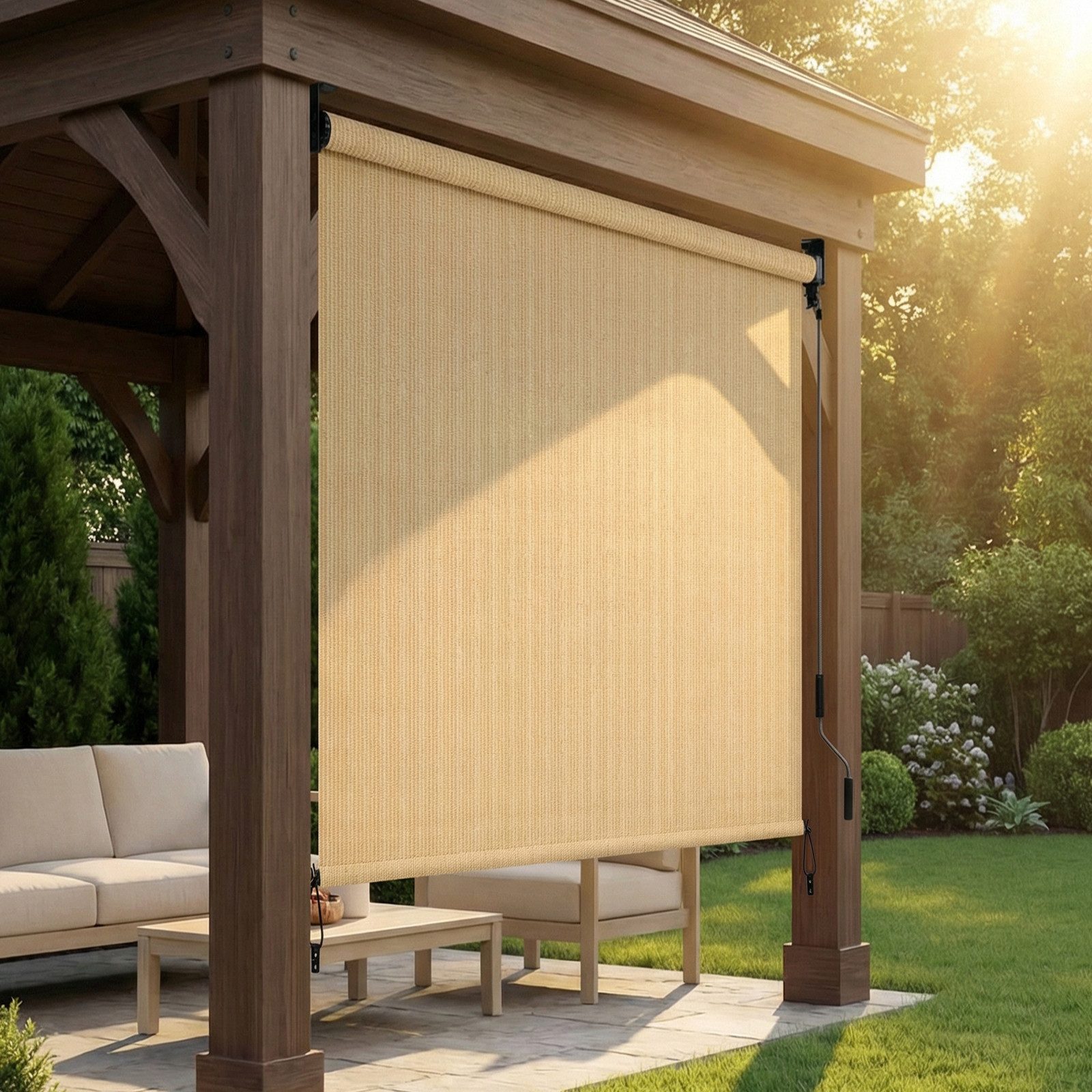 TLGREEN Senkrechtmarkise Vertikalmarkise,HDPE-Schattentuch (für Terrassenpergola,Balkonmarkise, 1-St., Aluminiumrohr mit kabelloser Kurbelbedienung) für Balkon,errasse,Garten,Veranda