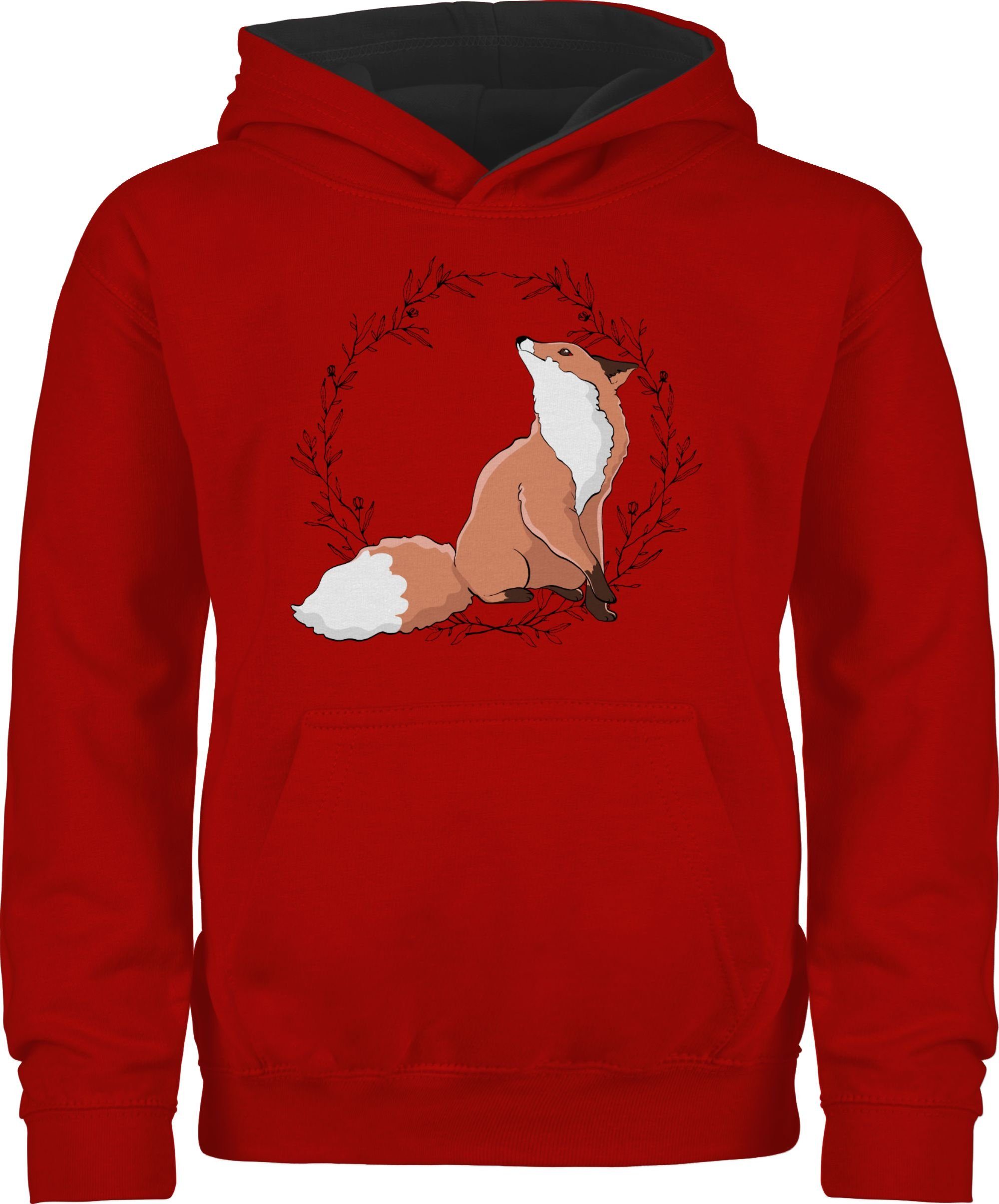 Shirtracer Hoodie Fuchs mit Blumenkranz - Tiermotiv Animal Print - Kinder  Hoodie Kontrast kaputzenpulli tiermotiv fuchs - kapuzenpullover fox -  hoddies animal