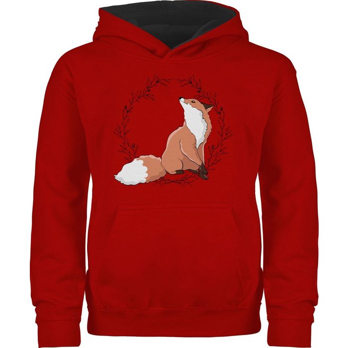 Shirtracer Hoodie Fuchs mit Blumenkranz - Tiermotiv Animal Print - Kinder Hoodie Kontrast kaputzenpulli tiermotiv fuchs - kapuzenpullover fox - hoddies animal