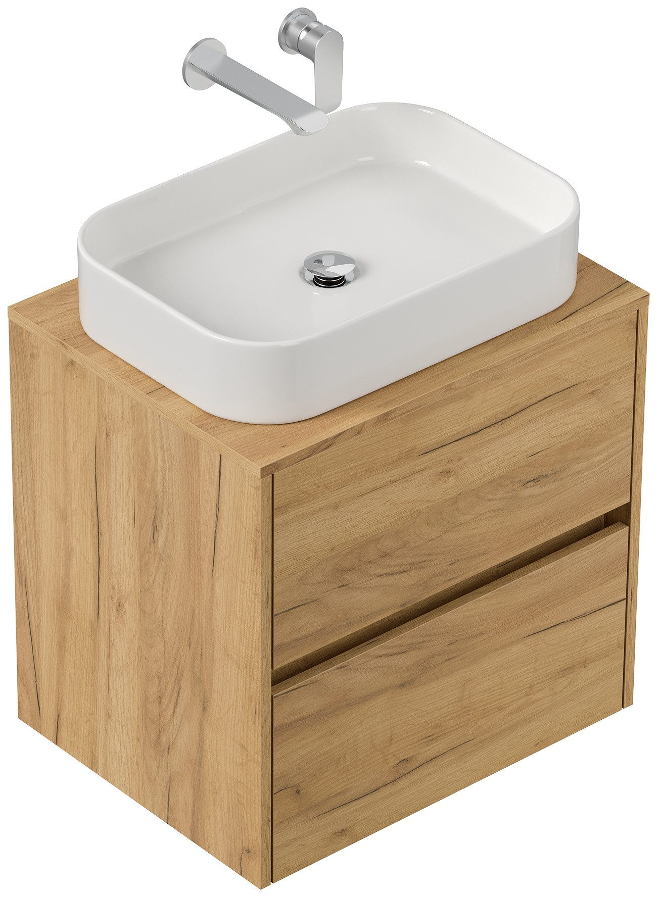 Magnolia Home Aufsatzwaschbecken Badmöbel Taifun 60cm mit rechteckigem Aufsatzwaschbecken eiche gold
