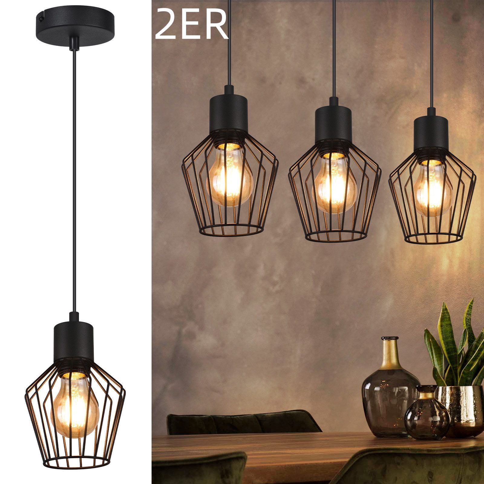 ZMH Pendelleuchte Esszimmer Schwarz 1 Flammig Industrie Esstisch Hängend La günstig online kaufen