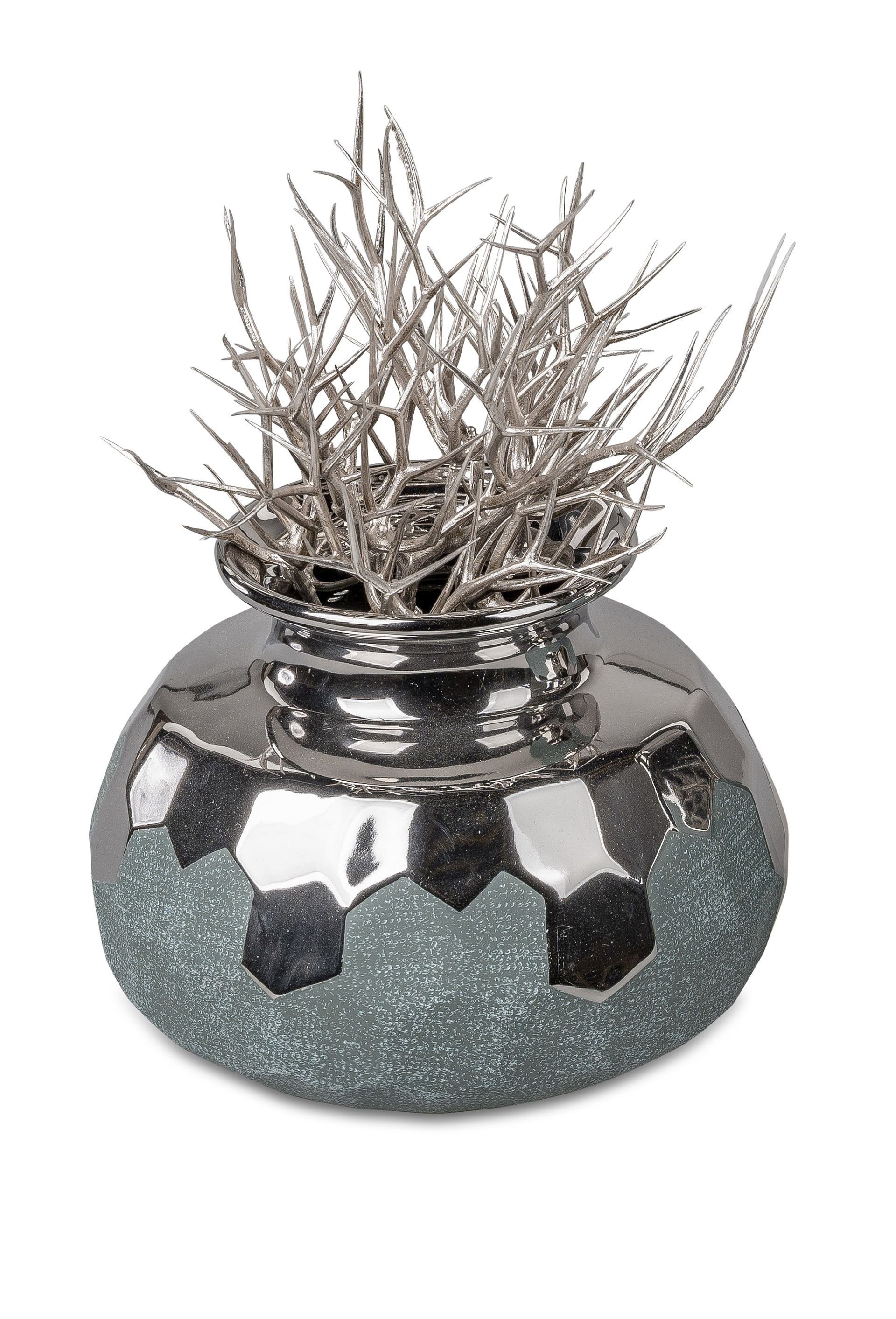 formano Dekovase Vase Tischvase rund in Petrol / Silber in 2 Formen wählbar, aus Keramik