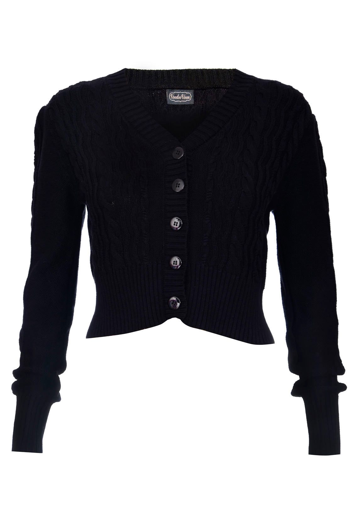 Voodoo Vixen Strickjacke Mabel Cropped Cardigan Schwarz Retro Vintage Zopfm günstig online kaufen