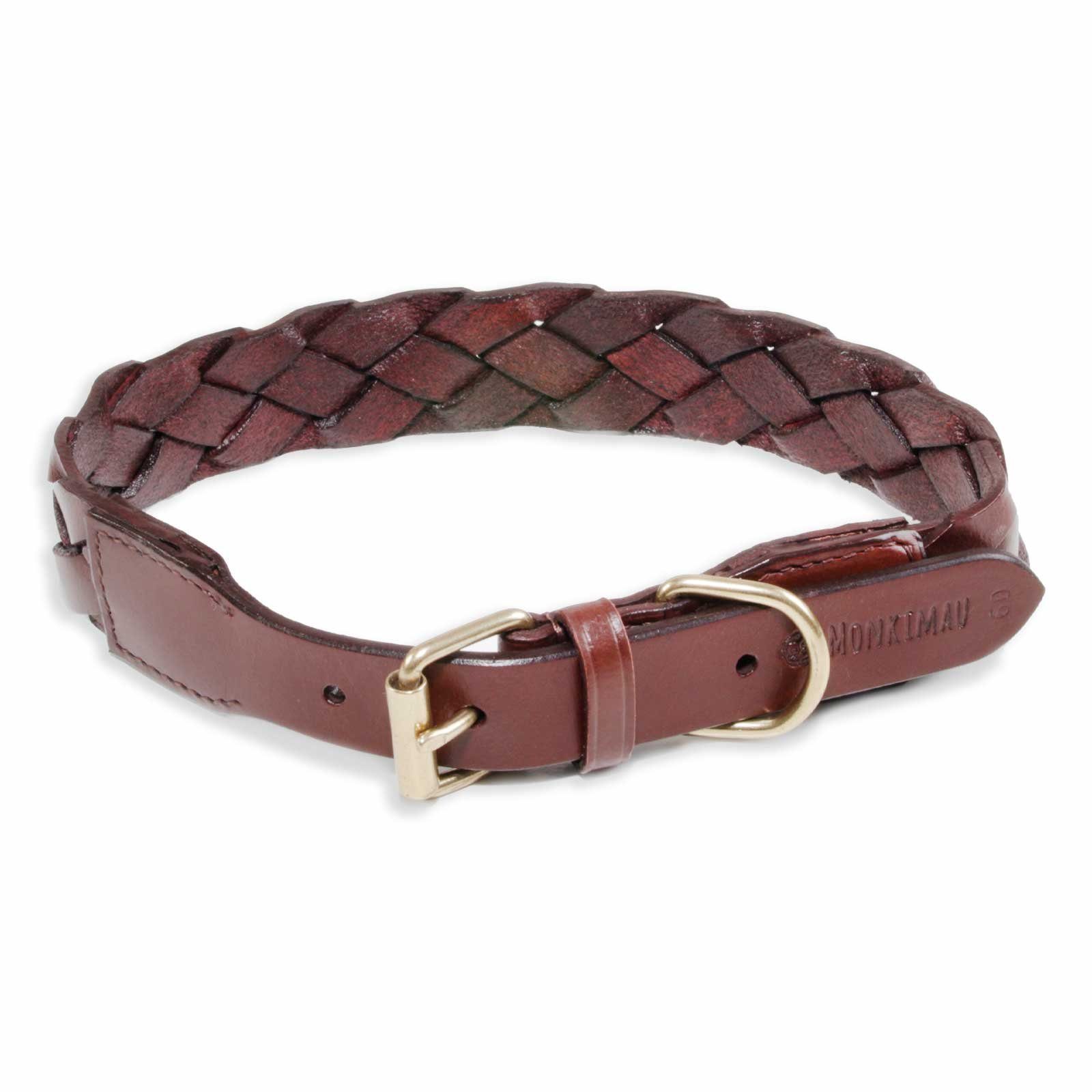 Monkimau Hunde-Halsband Hundehalsband Leder Halsband Hund braun breit geflochten S-XS, Leder