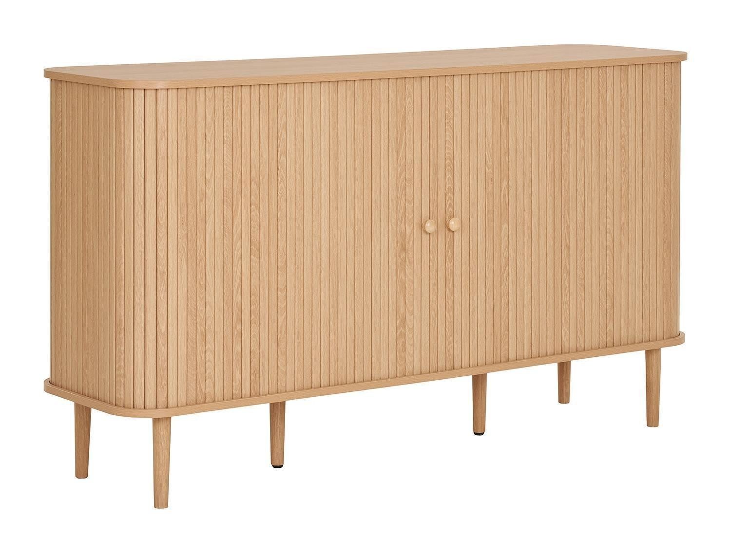 House Nordic Kommode NIKKO, Braun, Kiefernholz massiv, MDF, 2 Lamellen-Rolltüren, 4 Fächer, B 140 x H 79 x 40 cm