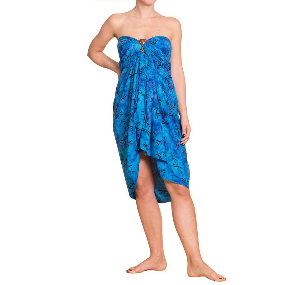 PANASIAM Pareo Sarong Wachsbatik Blautöne aus hochwertiger Viskose Strandtuch, Strandkleid Bikini Cover-up Tuch für den Strand Schultertuch Halstuch