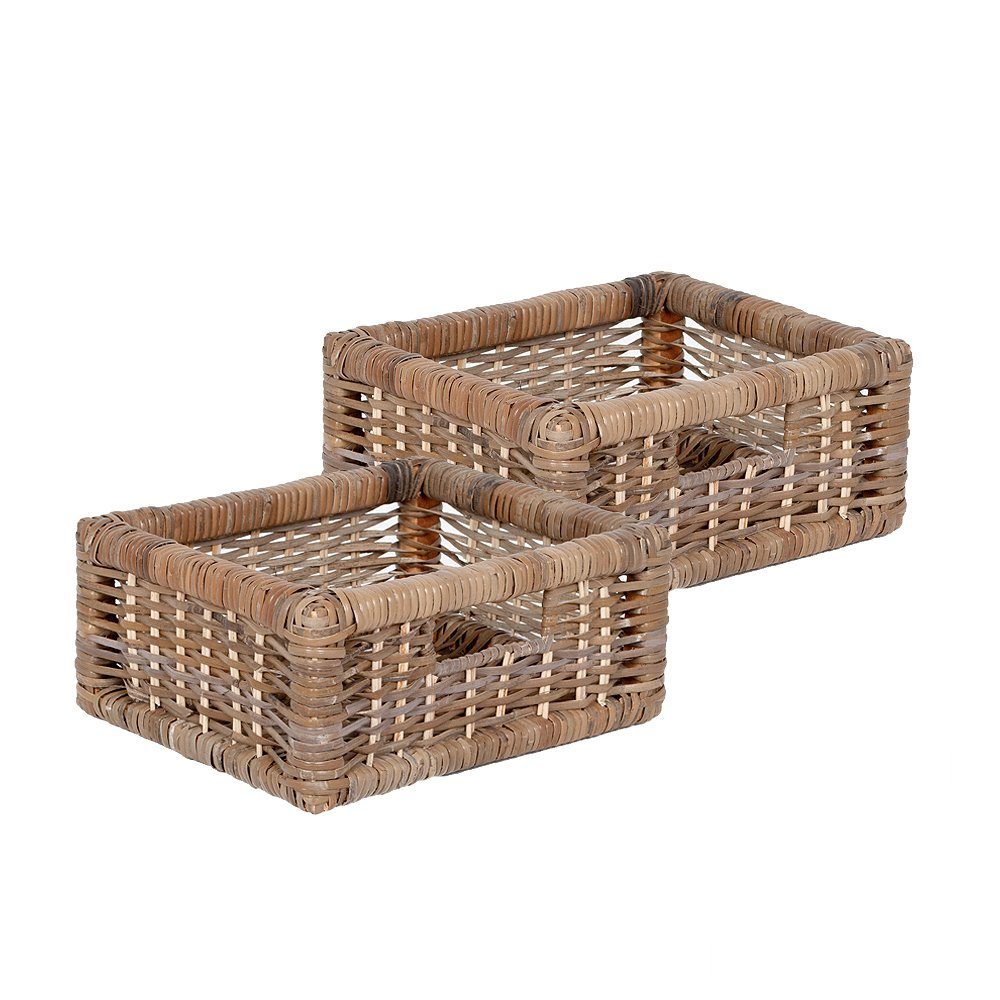 LebensWohnArt Dekokorb 2er Set Rattan Korb CESTA-Small Grey