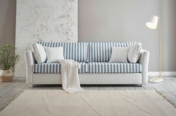 Empinio24 Sofa Wales, 3-Sitzer, mit Federkern, weis blau gestreift