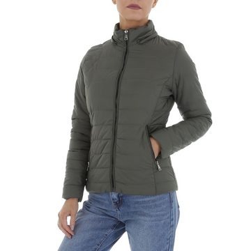 Ital-Design Steppjacke Damen Freizeit Kapuze (abnehmbar) Leicht gefüttert Übergangsjack in Khaki