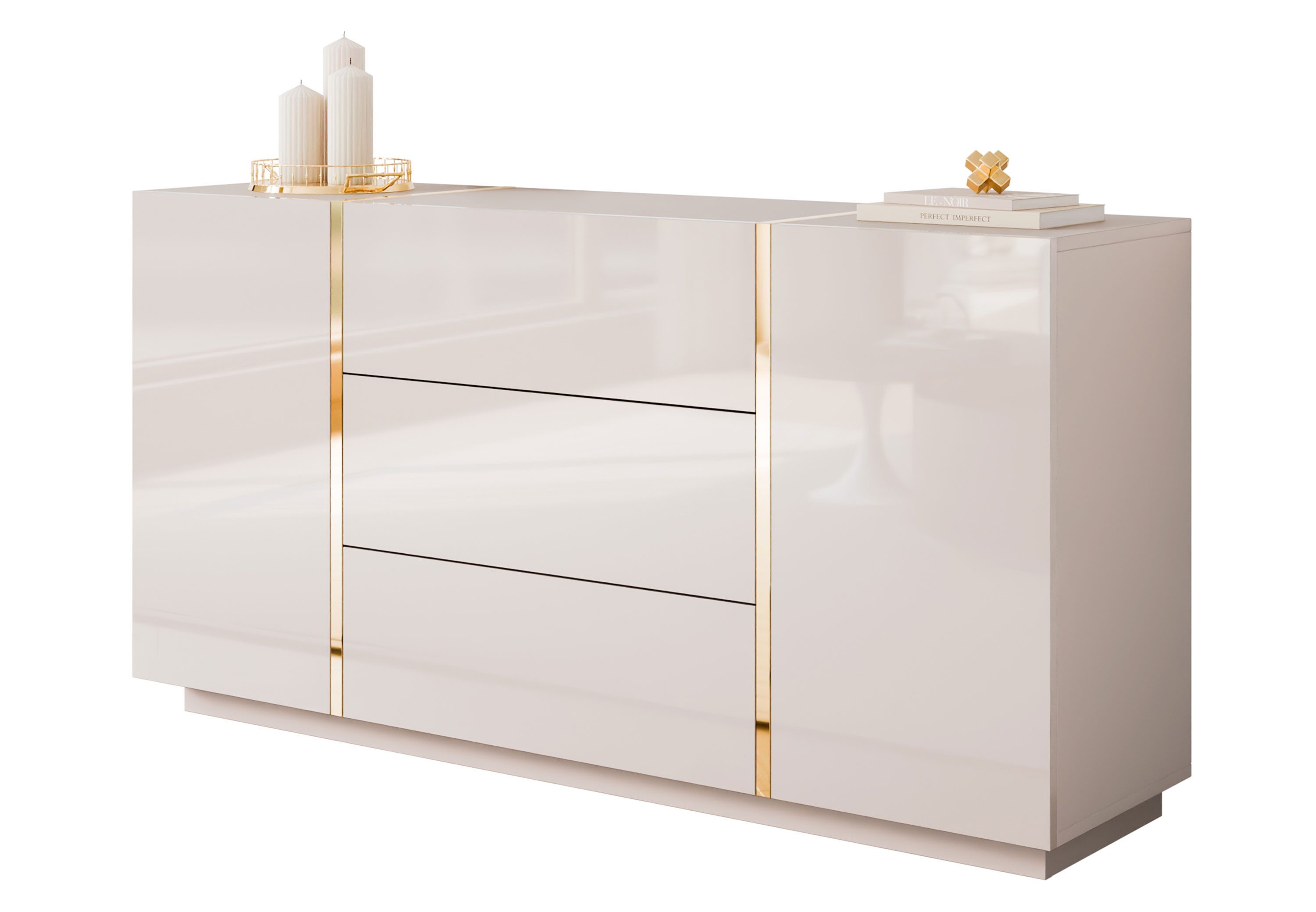 Lookway Kommode mit Schubladen ONYX Kaschmir Hochglanz 158 cm