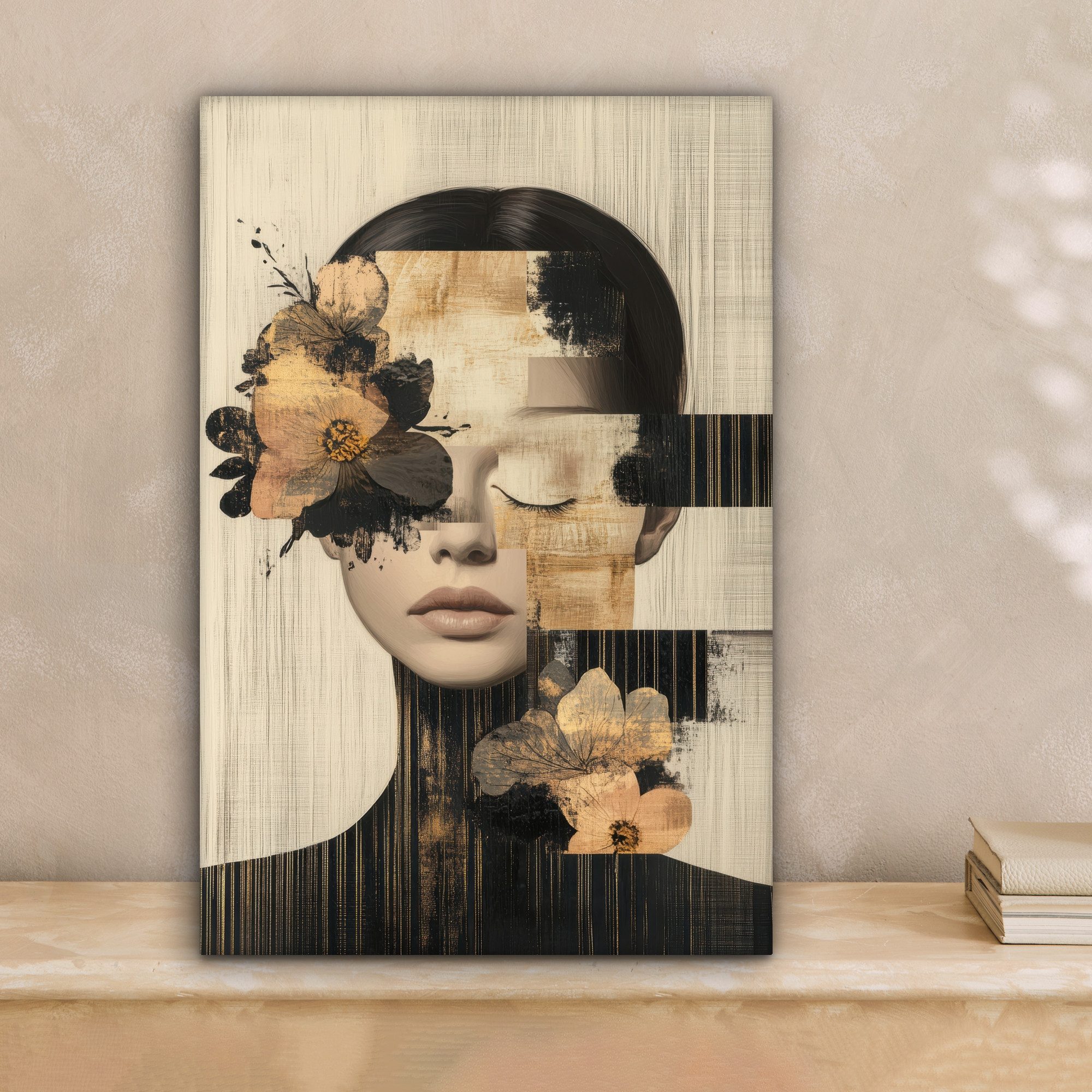 OneMillionCanvasses® Leinwandbild Gesicht - Blumen - Schwarz - Frau, Fotodr günstig online kaufen