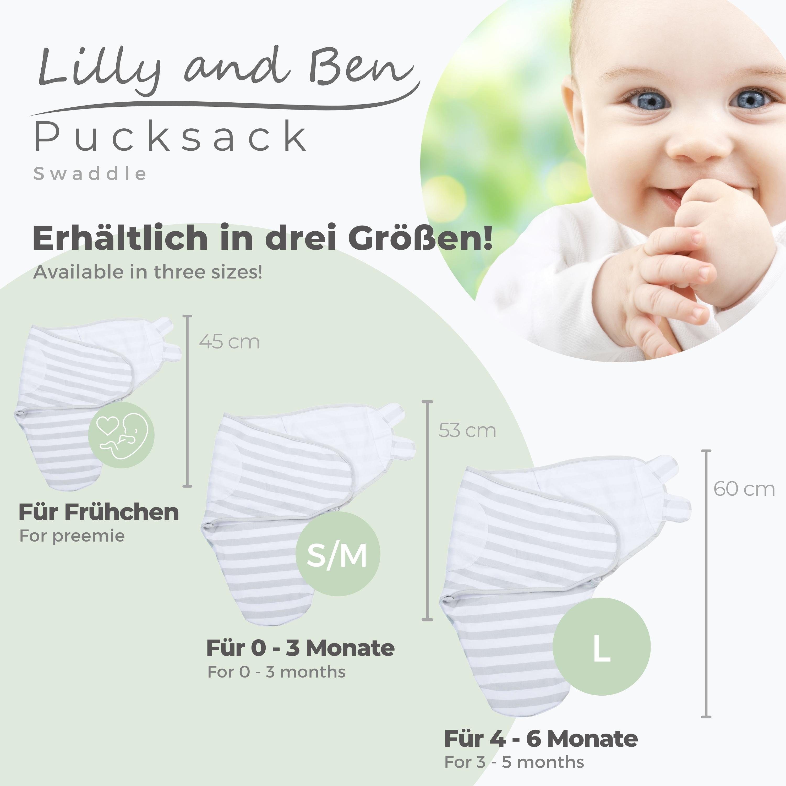 2er-Pack), Monate Lilly Pucksack pucken, Baumwoll-Puckdecke 0-3 atmungsaktives oder mühelos Ben Baby tlg., für and 4-6 Monate 2 (Set, weiche Klettverschlüsse Pucktuch,