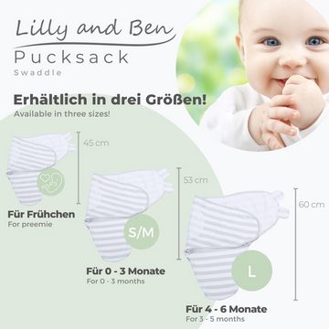 Lilly and Ben Pucksack Baby mühelos pucken, atmungsaktives Pucktuch, weiche Klettverschlüsse (Set, 2 tlg., 2er-Pack), Baumwoll-Puckdecke für 0-3 Monate oder 4-6 Monate