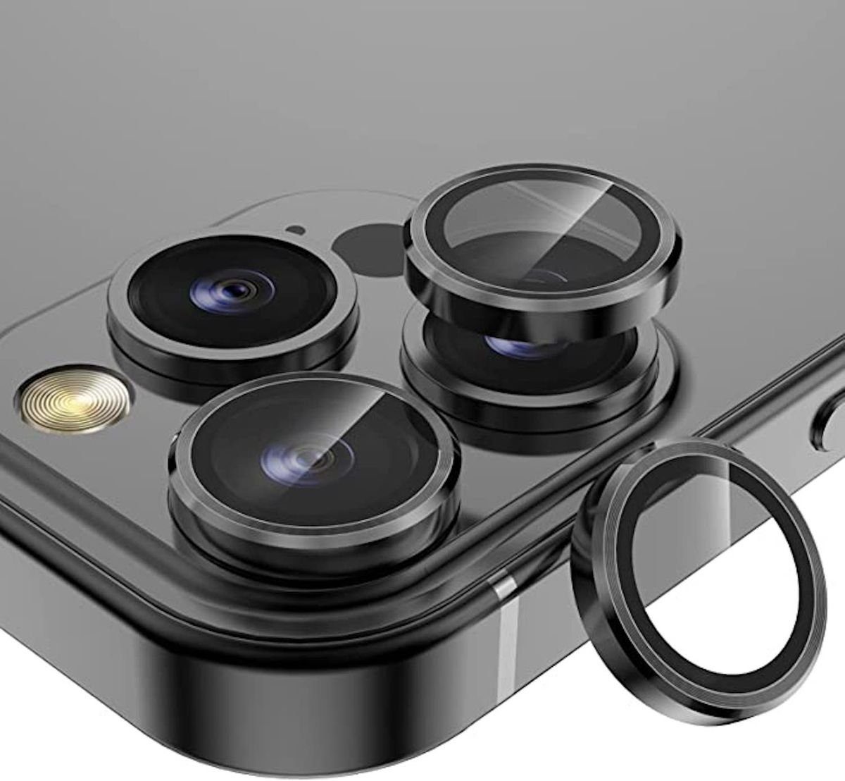 Wigento Handyhülle Metal Ring Camera Tempered Glas Film für Apple iPhone 14 Pro Max / 14 Pro Panzer Zubehör Glas Schwarz