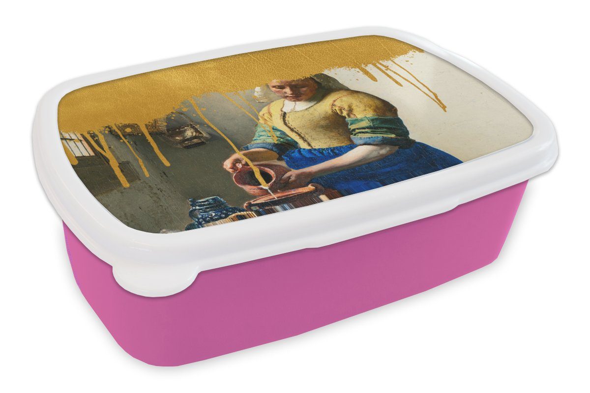 MuchoWow Lunchbox Milchmädchen - Gold - Vermeer, Kunststoff, (2-tlg), Brotbox für Erwachsene, Brotdose Kinder, Snackbox, Mädchen, Kunststoff rosa | Lunchboxen
