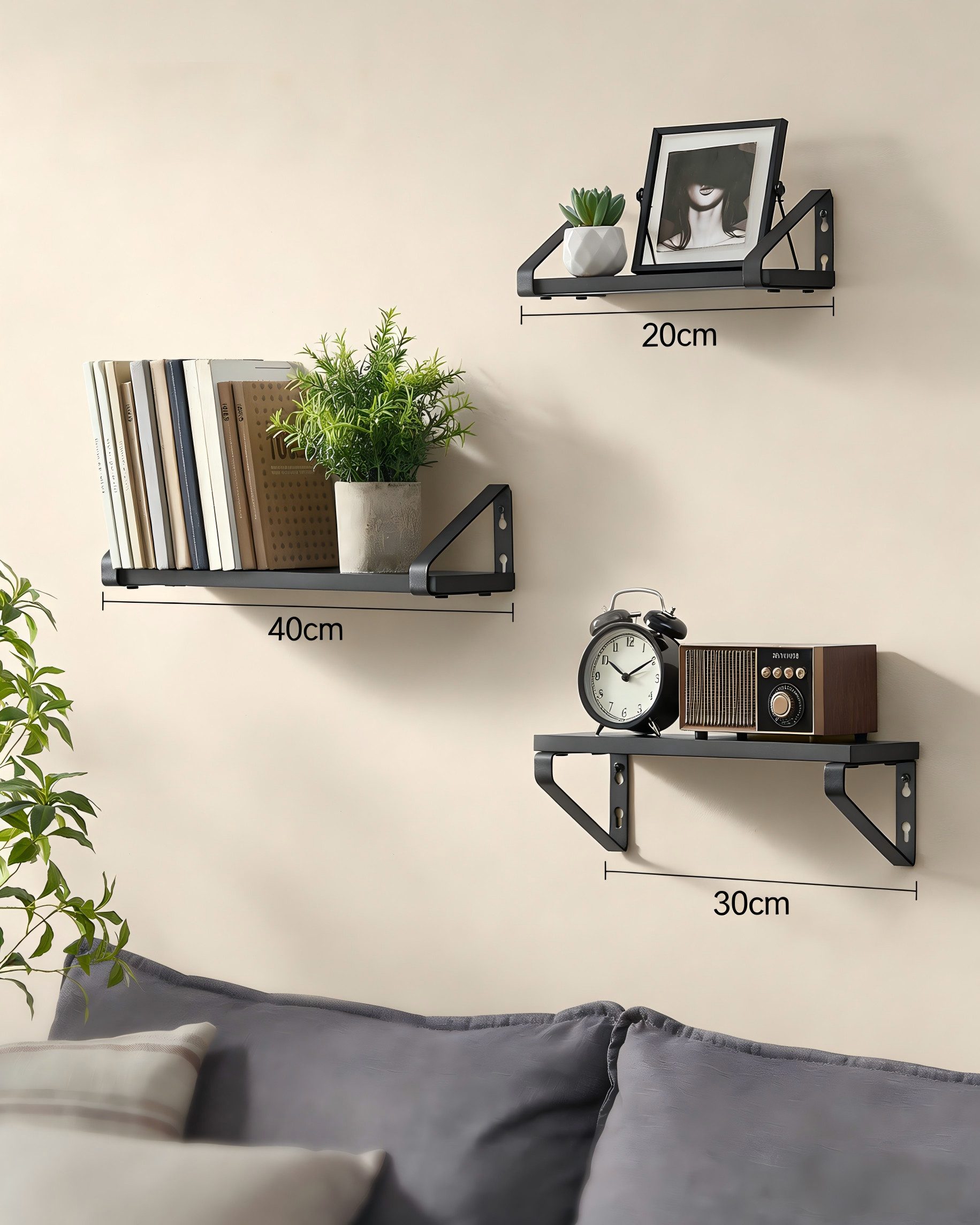 VASAGLE Wandregal Schweberegal, 3er Set, Regalbrett, 2 Montagemöglichkeiten, 3-tlg., 30/35/40 cm, für Wohnzimmer, Küche