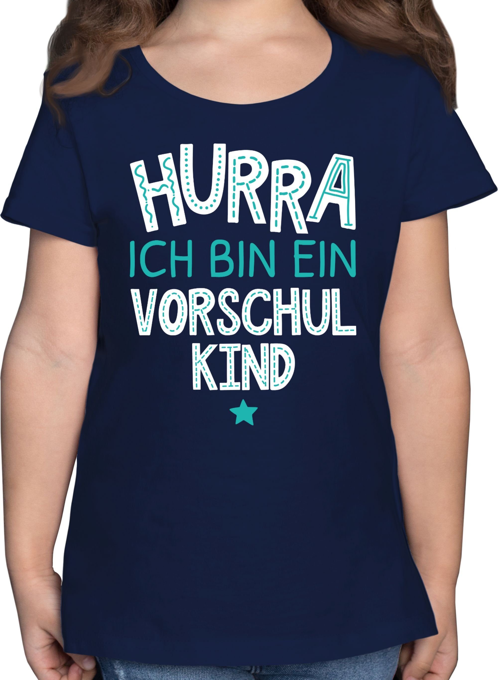 ein ich Vorschulkind Geschenke türkis Vorschulkinder 3 weiß Dunkelblau T-Shirt Shirtracer Hurra bin