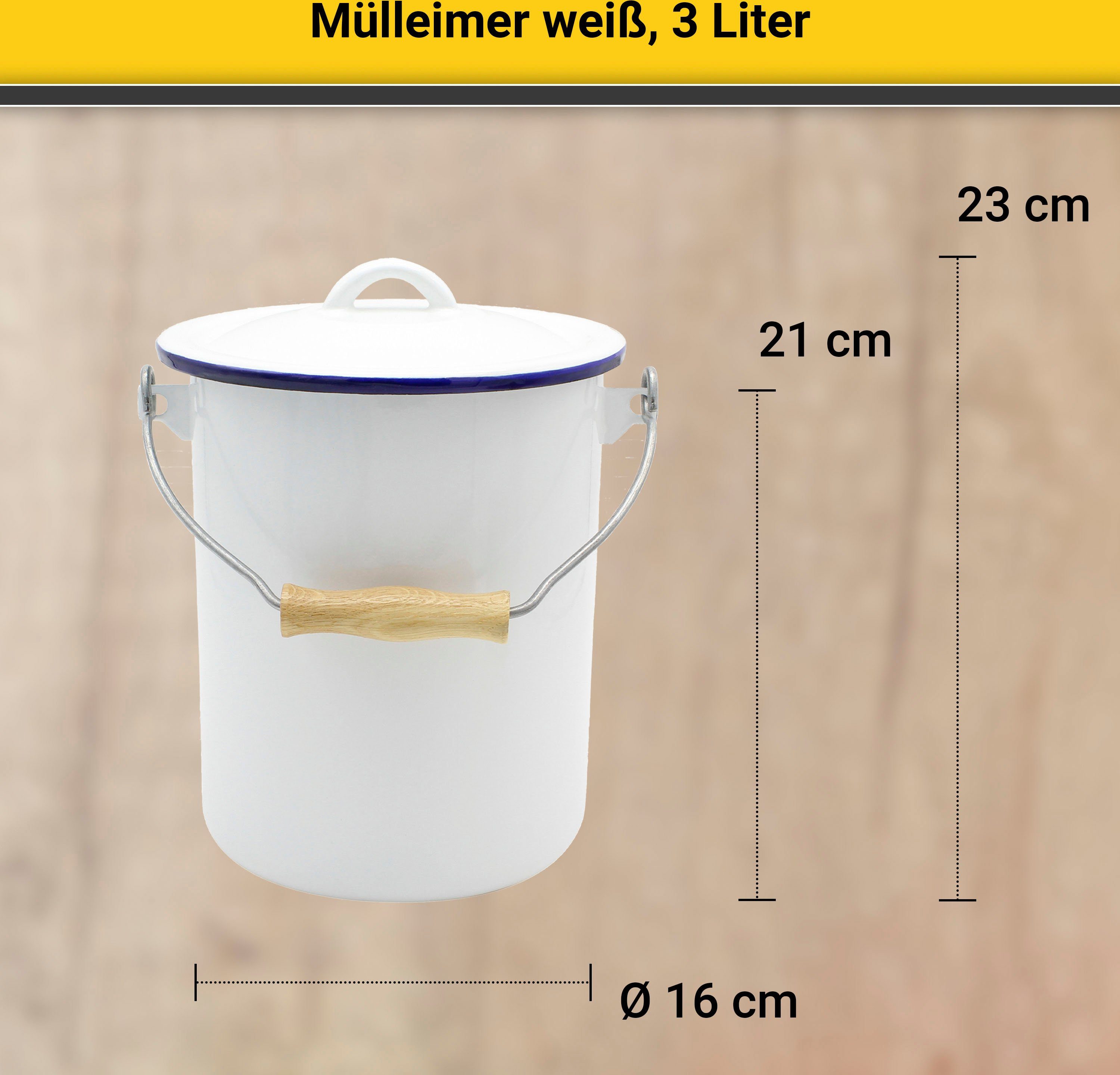 Krüger Mülleimer Emaille-Eimer mit Deckel Serie Rio, schnitt- / kratzfeste Oberfläche, bakterienabweisend, extrem langlebig