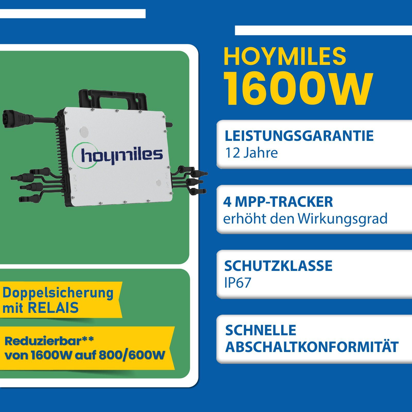 EPP.Solar Solaranlage Balkongeländer Photovoltaik 1600W HMS-1600-4T mit Hoymiles Wechselrichter, Eckig DTU-WLite-S) Balkonkraftwerk, (4x (PV-Montage 400W)
