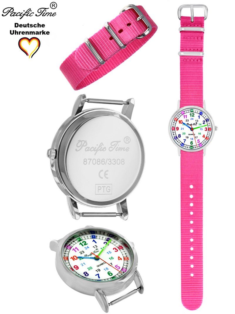Pacific Time Mix Design Kinder Lernuhr rosa Wechselarmband, Quarzuhr Versand Match nachhaltiges Armbanduhr und Gratis 