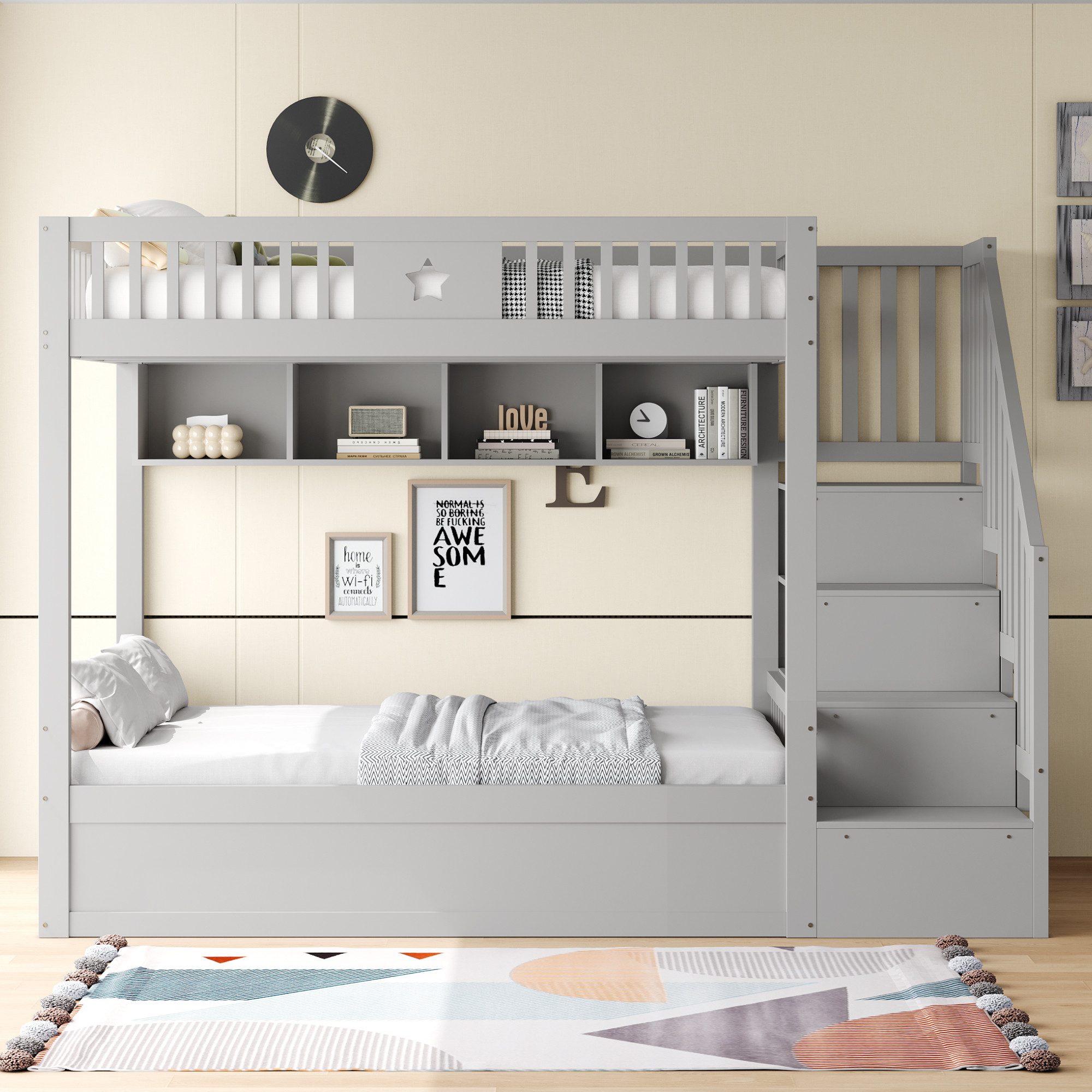 Merax Etagenbett mit hydraulischem Unterbett (1-St., Stockbett Jugendbett D günstig online kaufen