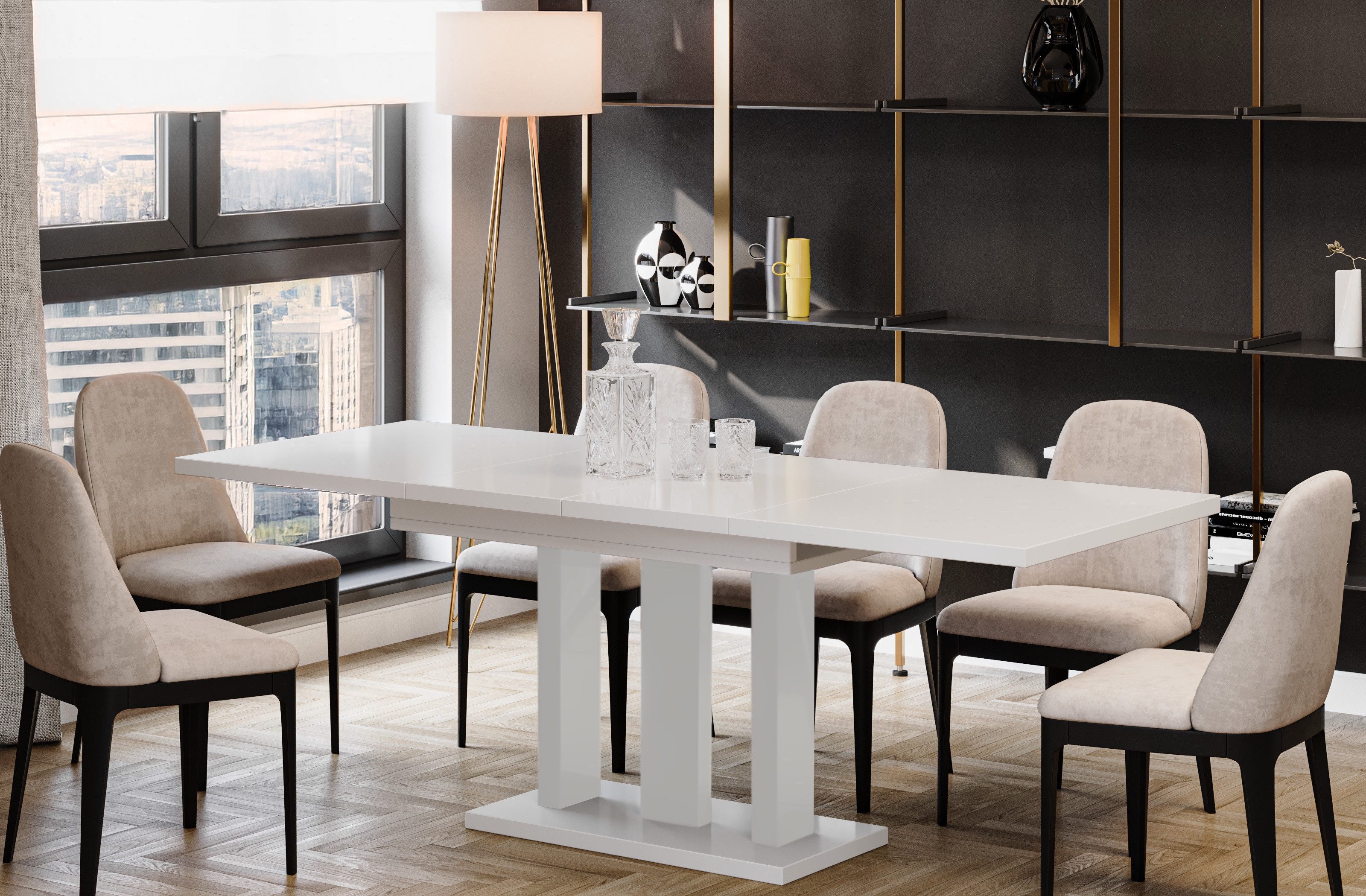 Endo-Moebel Säulen-Esstisch "Appia White" 130-210cm ausziehbar günstig online kaufen