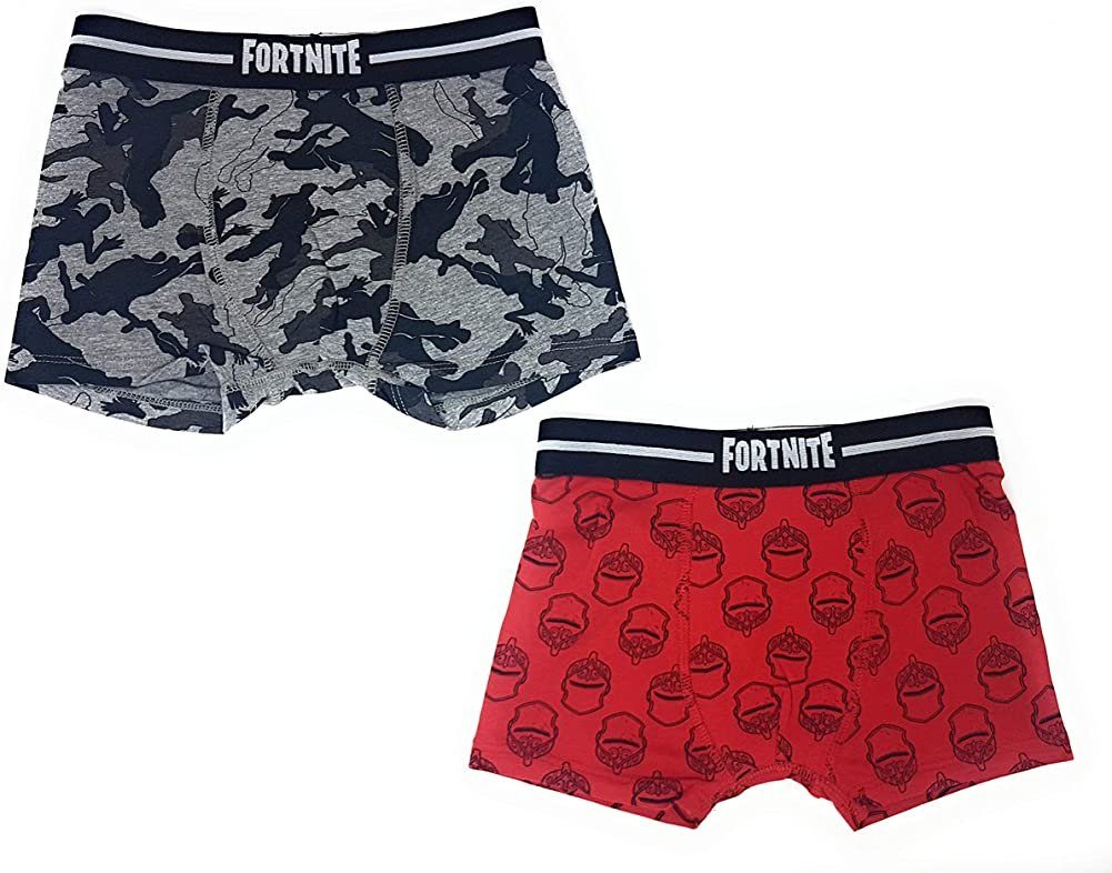 Fortnite Boxershorts FORTNITE Boxershorts Jungen Unterhosen 2 Stück Doppelpack rot + grau Kinder Slips Schlüpfer Gr. 122 128 140 152 164