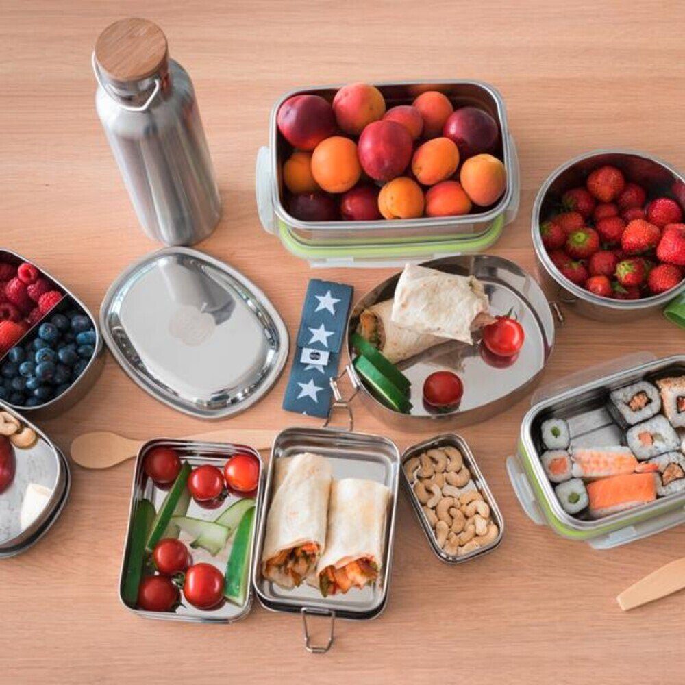 Brotzeit Lunchbox Lunchbox 2in1 17x13x6 cm edelstahl, Edelstahl, Gummi, Lunchbox, 1 l, Edelstahl